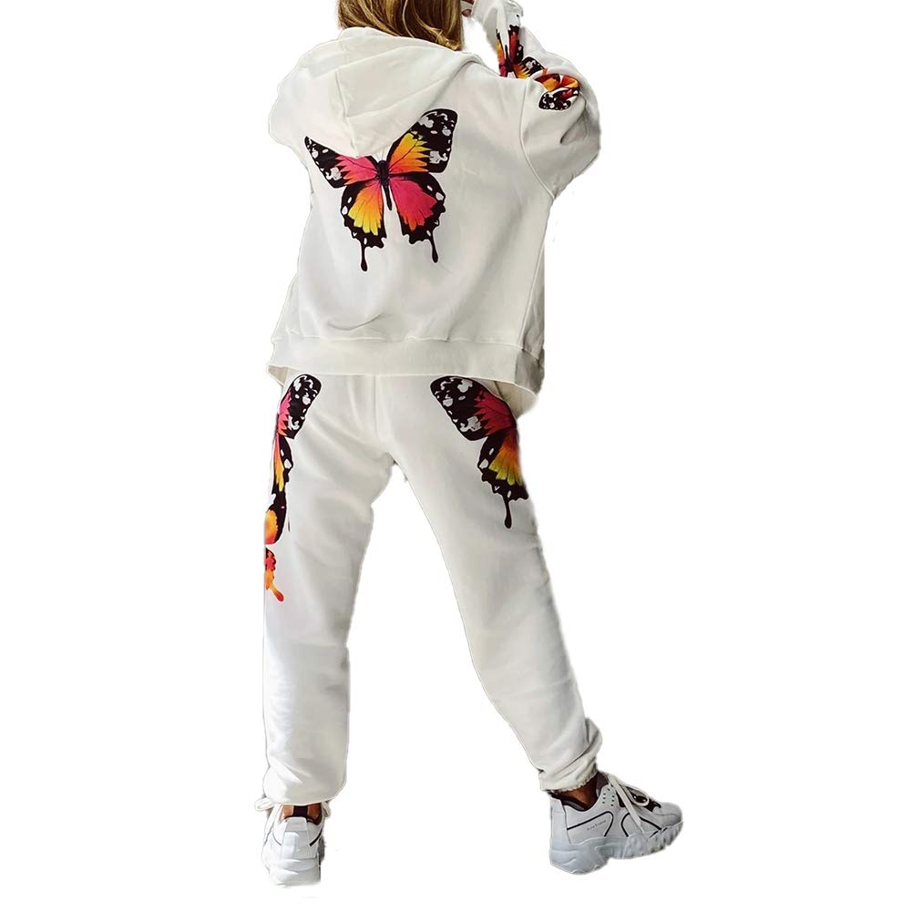 Women's Butterfly Print Zip-Up Hoodie & Sweatpants Jogging Set - Stylish Two-Piece Workout Outfit for Running, Yoga & Lounge Wear