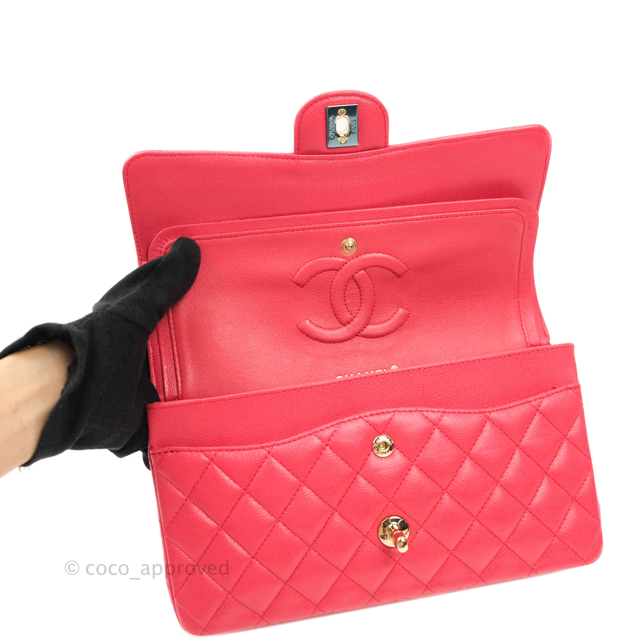Chanel Classic Medium Double Flap Bag in Dark Pink Caviar Leather with Gold Hardware - Luxury Handbag for Women, Perfect for Parties, Weddings & Everyday Elegance