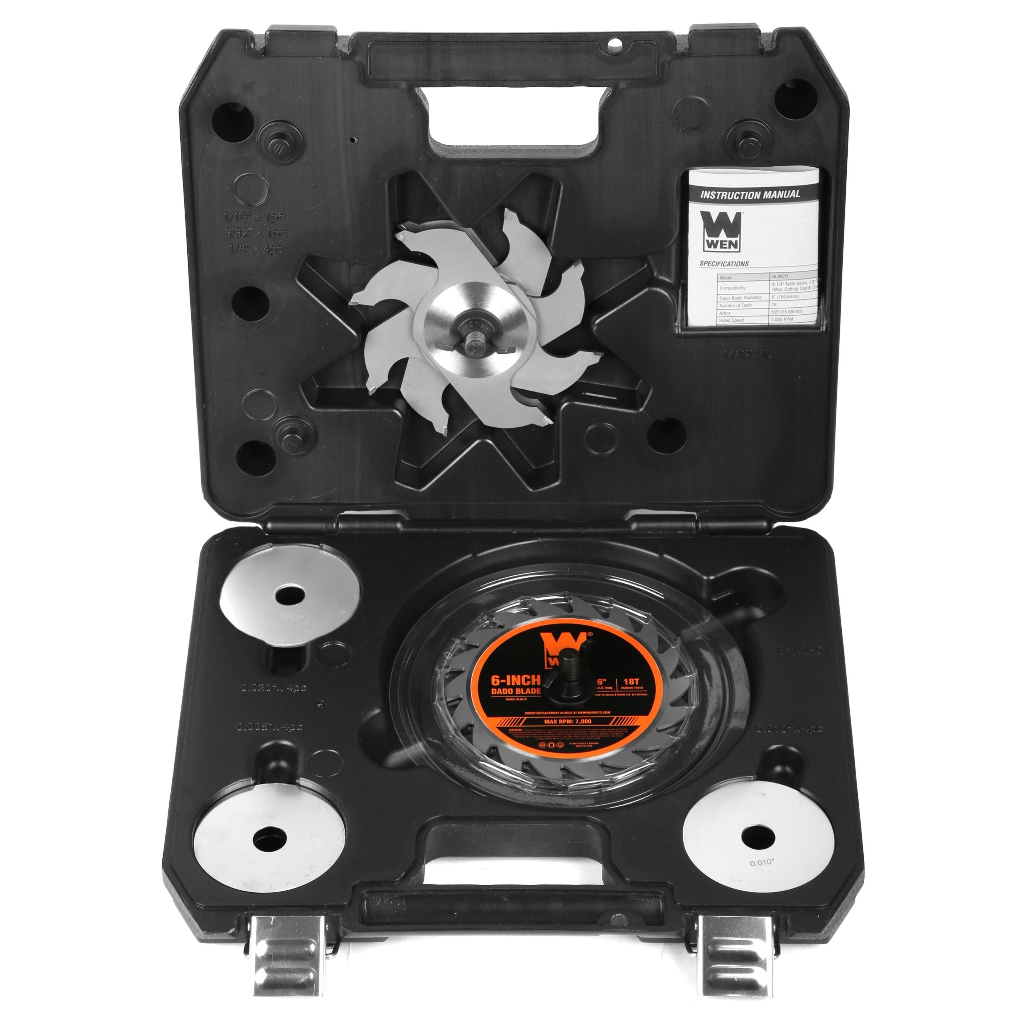 WEN BL067D 6-Inch 18-Tooth Carbide Tipped Stacked Dado Blade Set - Compatible with 8 1/4 & 10-Inch Table Saws - Perfect for Woodworking, Cabinetry, and Precision Cutting Projects