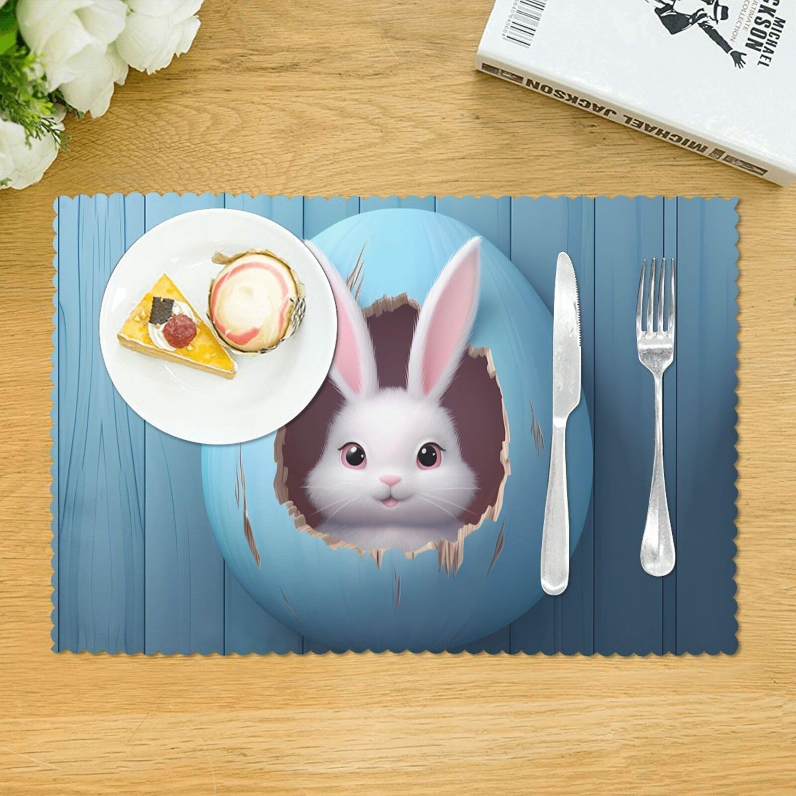 Funny Easter Bunny Cute Rabbit Eggs Placemats - Set of 4 Heat-Resistant Washable Non-Slip Table Mats for Dining - 12x18 Inches - Perfect for Easter Brunch, Spring Decorations & Holiday Table Settings