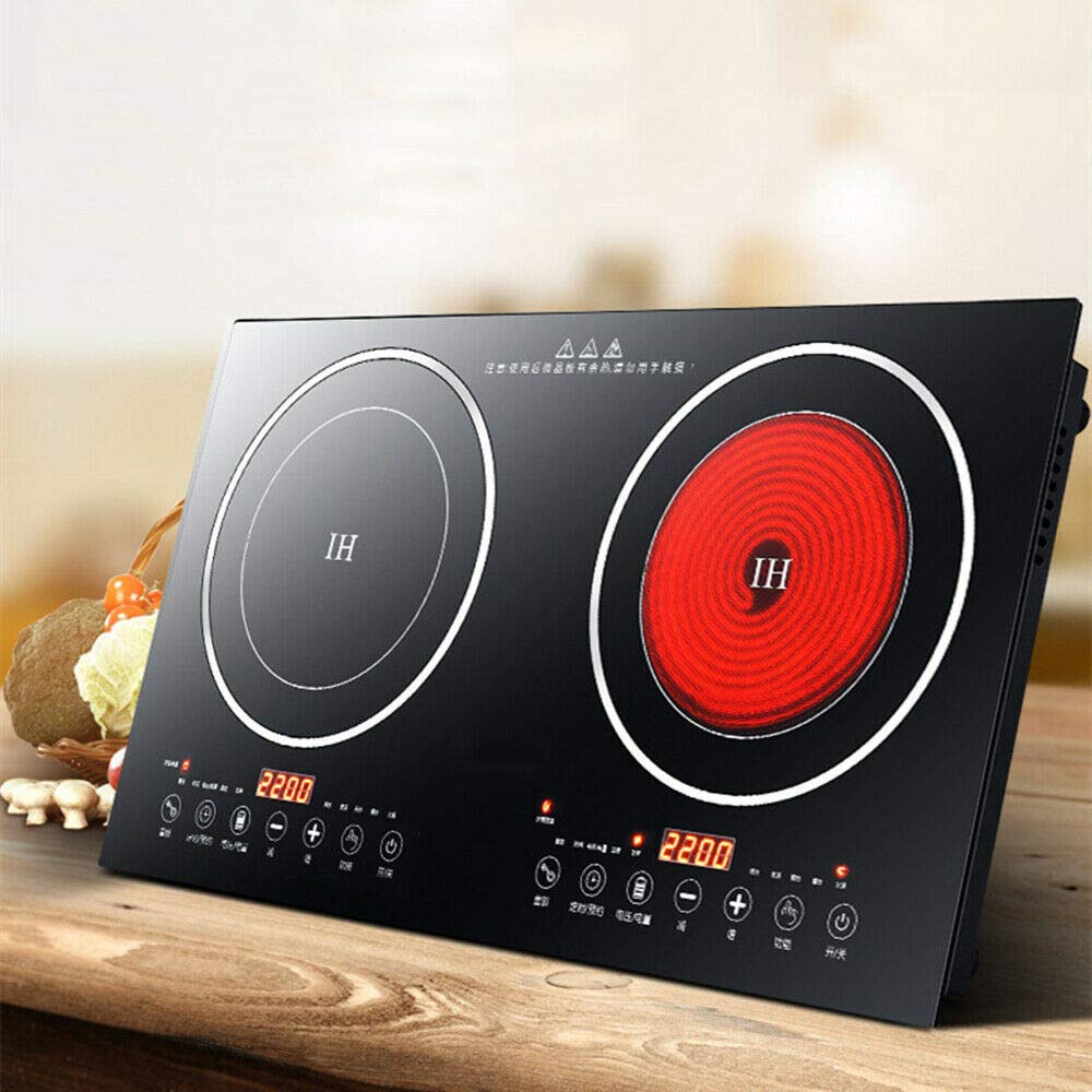 Portable Induction Cooktop - 110V 8-Level Electric Dual Burner Induction Cooker with Countertop Design, Compatible with Cast Iron Cookware - Perfect for Home Kitchen, Restaurant, Dorm & RV Cooking (USA Stock)