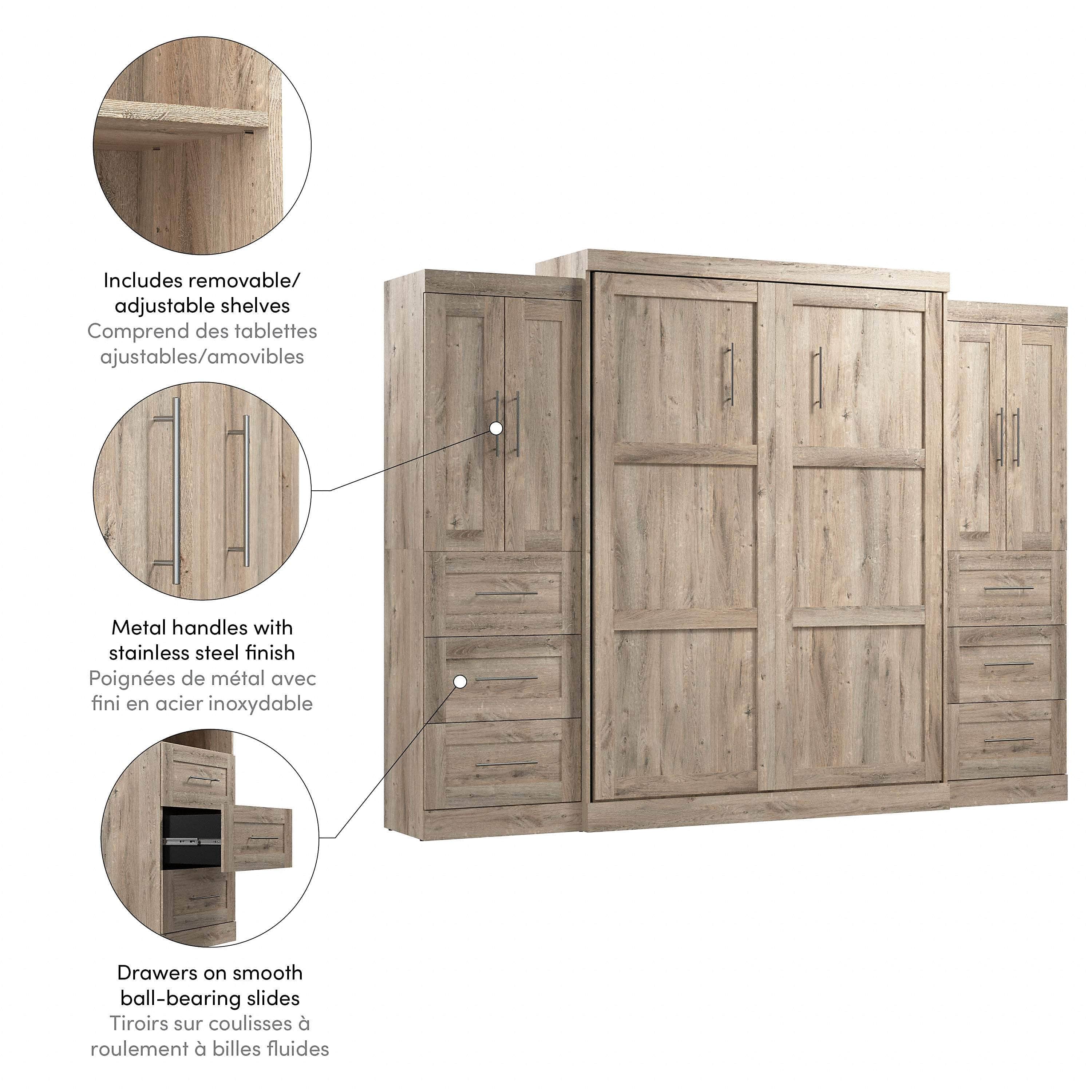 Pur Queen Murphy Wall Bed with Closet Storage Cabinets (115W) - 7 Color Options - Space-Saving Solution for Small Apartments, Guest Rooms & Home Offices