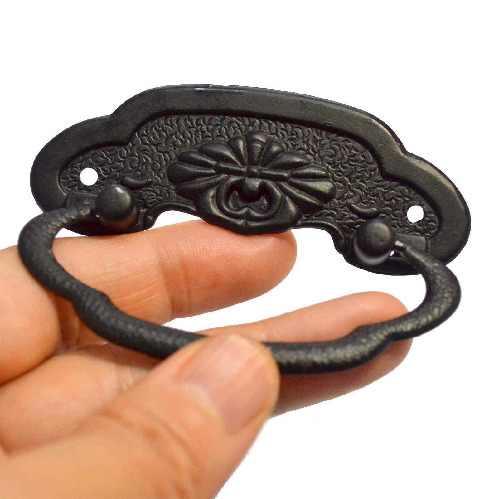 4 Pcs Black Vintage Ring Drawer Pulls - Antique Decorative Cabinet Handles with 2 Screws for Furniture, Wooden Case & Box (3