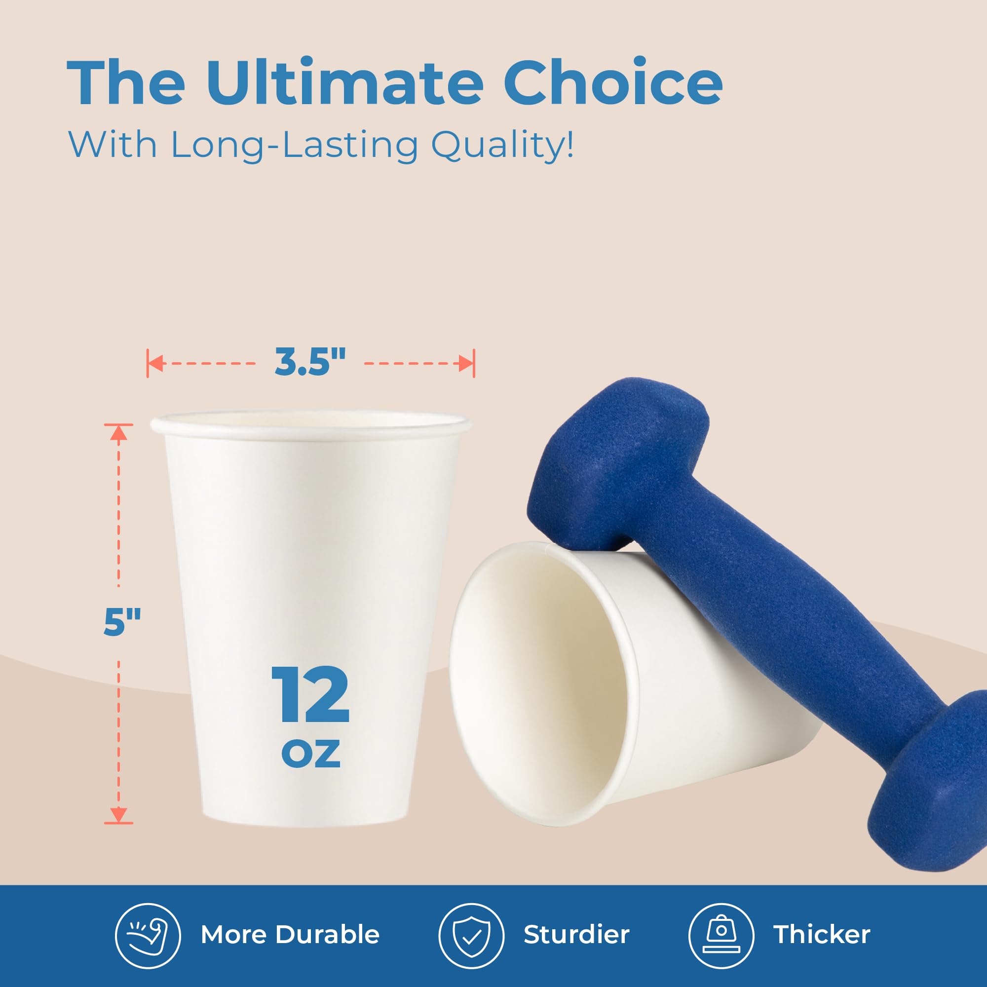 Premium Disposable 12 oz Paper Coffee Cups - 1000 Count Bulk Pack for Hot & Cold Beverages | Durable Thickened Fit Meal Prep Cups for Office, Business, Cafes, Bistros & Parties | Perfect for Coffee Shops, Catering & Takeout Services