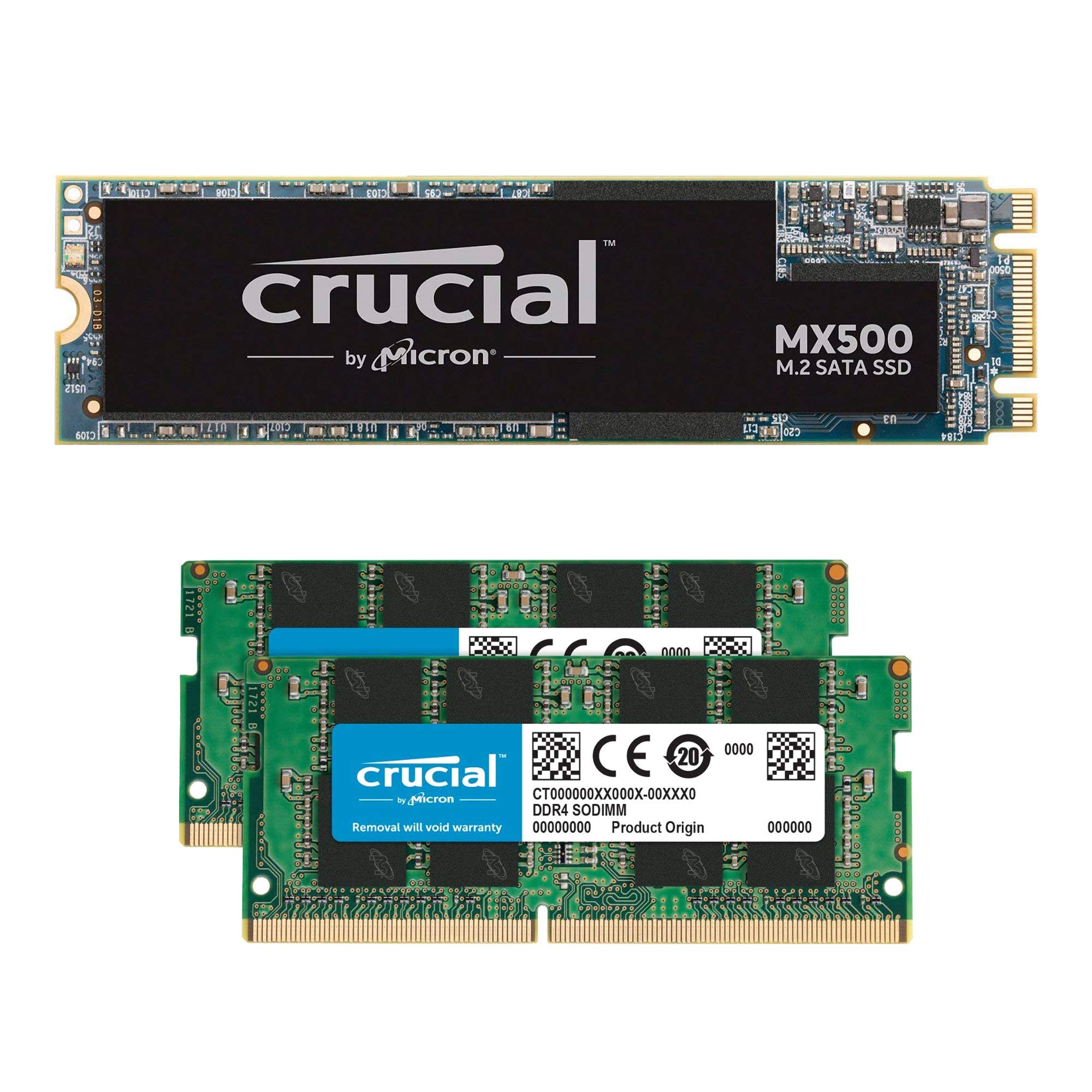 Crucial MX500 500GB M.2 SATA 6Gb/s SSD + 16GB (2x8GB) DDR4 2666MHz RAM Bundle - High Performance Storage & Memory Upgrade for Laptops, Notebooks, Gaming & Productivity