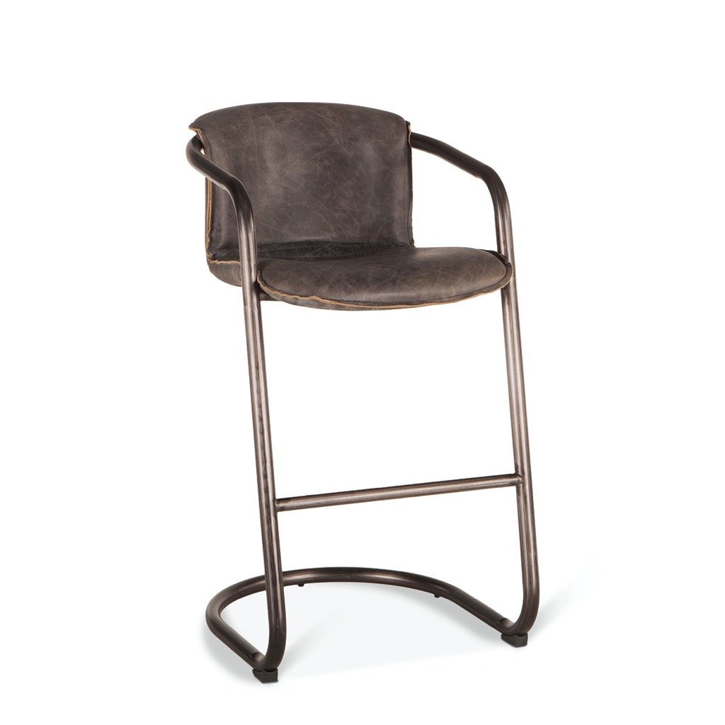 Portofino Stool - Antique Ebony Wood Bar Stool with Vintage Finish - Perfect for Kitchen Islands, Home Bars & Dining Room Decor