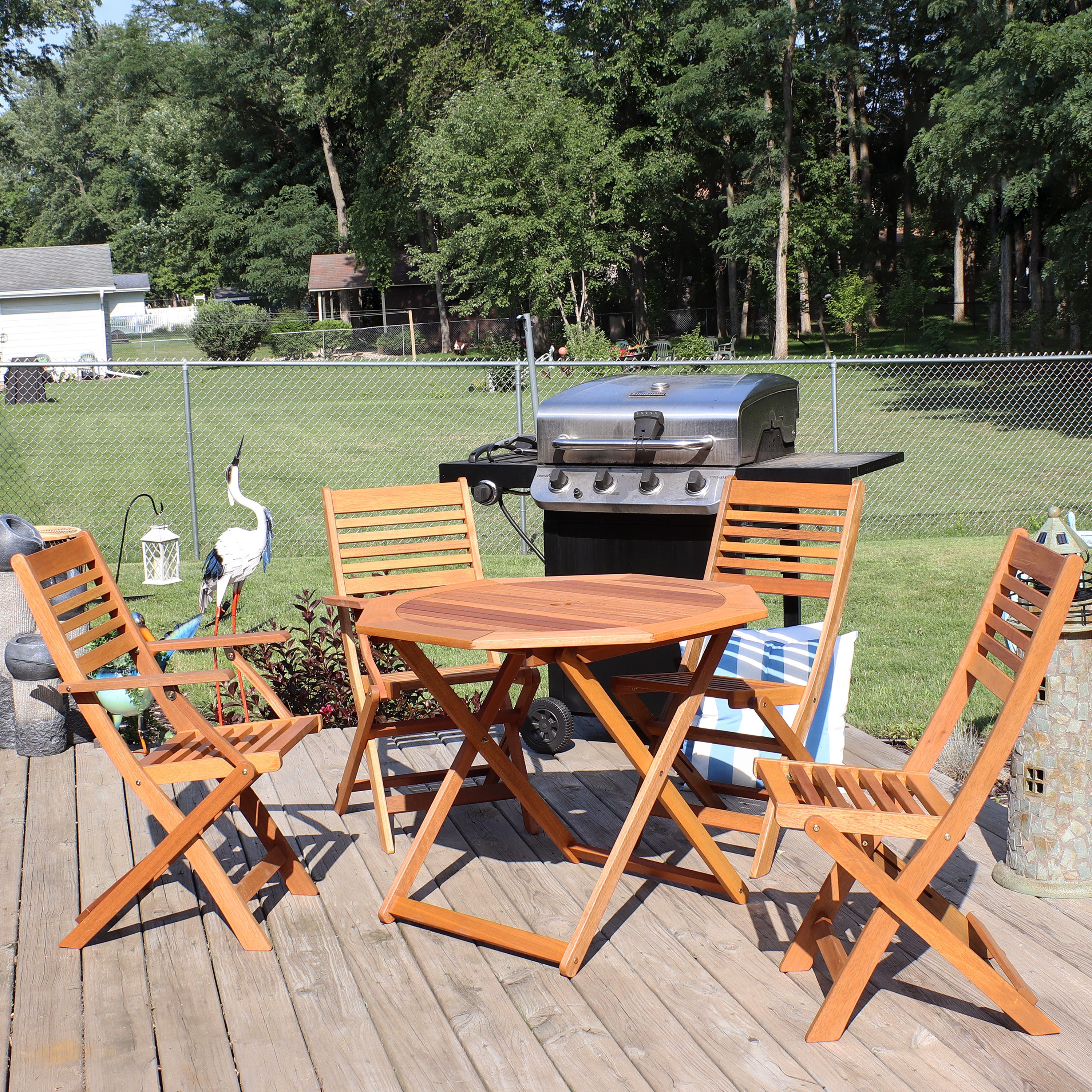 Sunnydaze Meranti Wood 5-Piece Outdoor Folding Patio Dining Set - Durable & Weather-Resistant Furniture for Backyard, Garden, or Poolside Entertaining