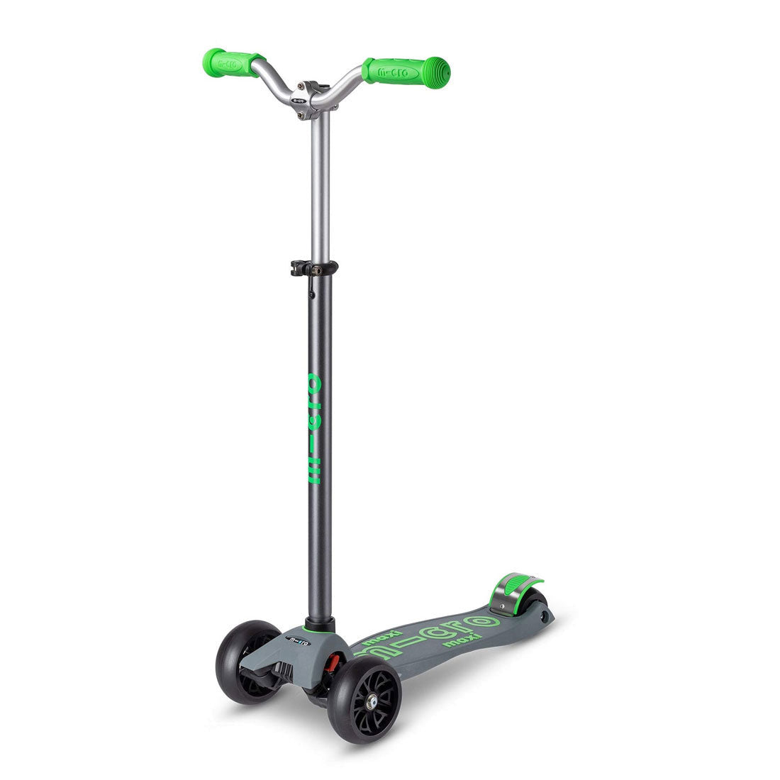 Micro Maxi Deluxe 3 Wheel PRO Scooter for Kids - Lightweight & Durable Kick Scooter with Adjustable Handlebar - Grey/Green - Perfect for Commuting, School & Outdoor Fun