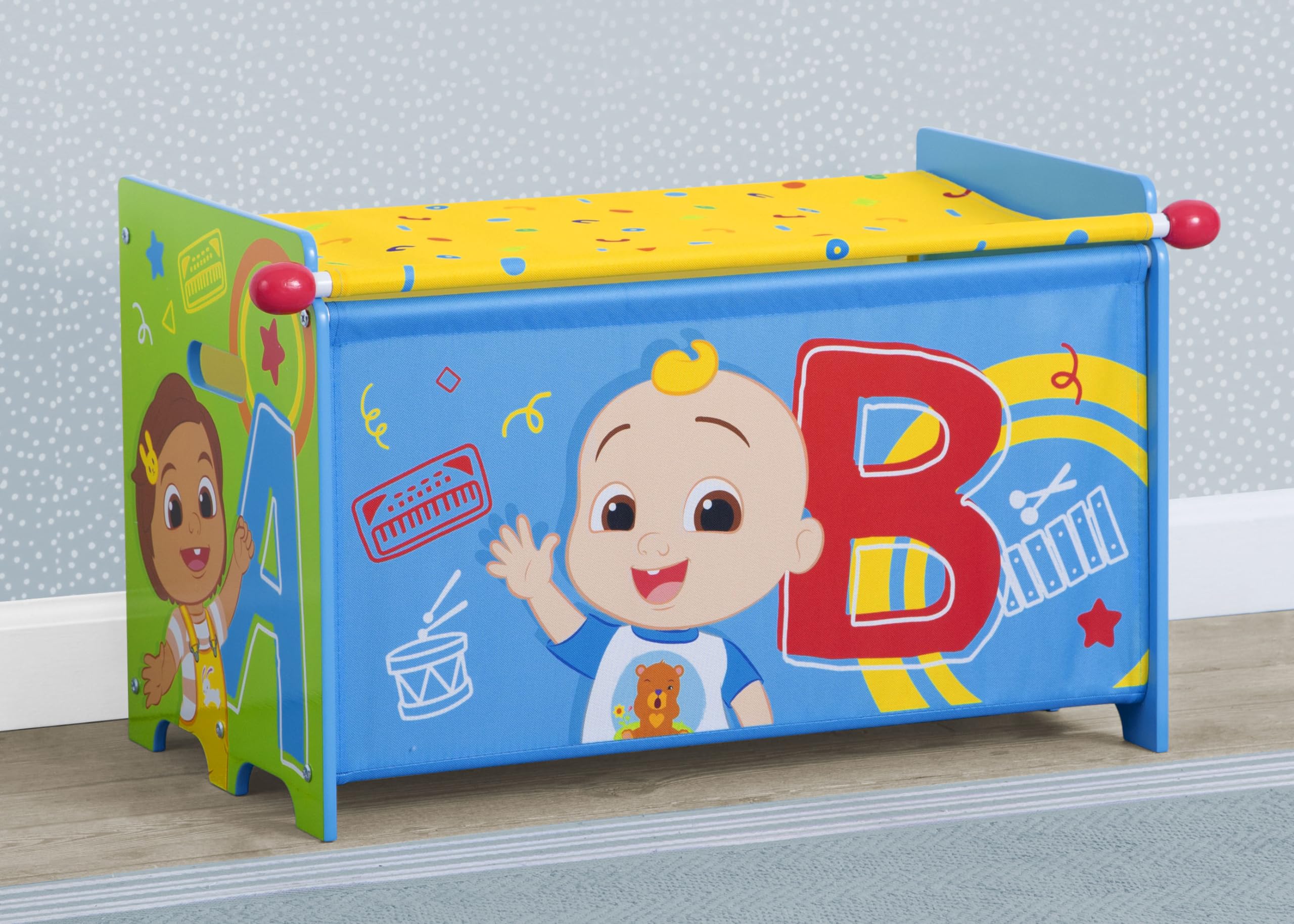 Delta Children CoComelon Kids Toy Storage Box with Retractable Fabric Lid - Blue | Nursery Organization & Playroom Storage Solution