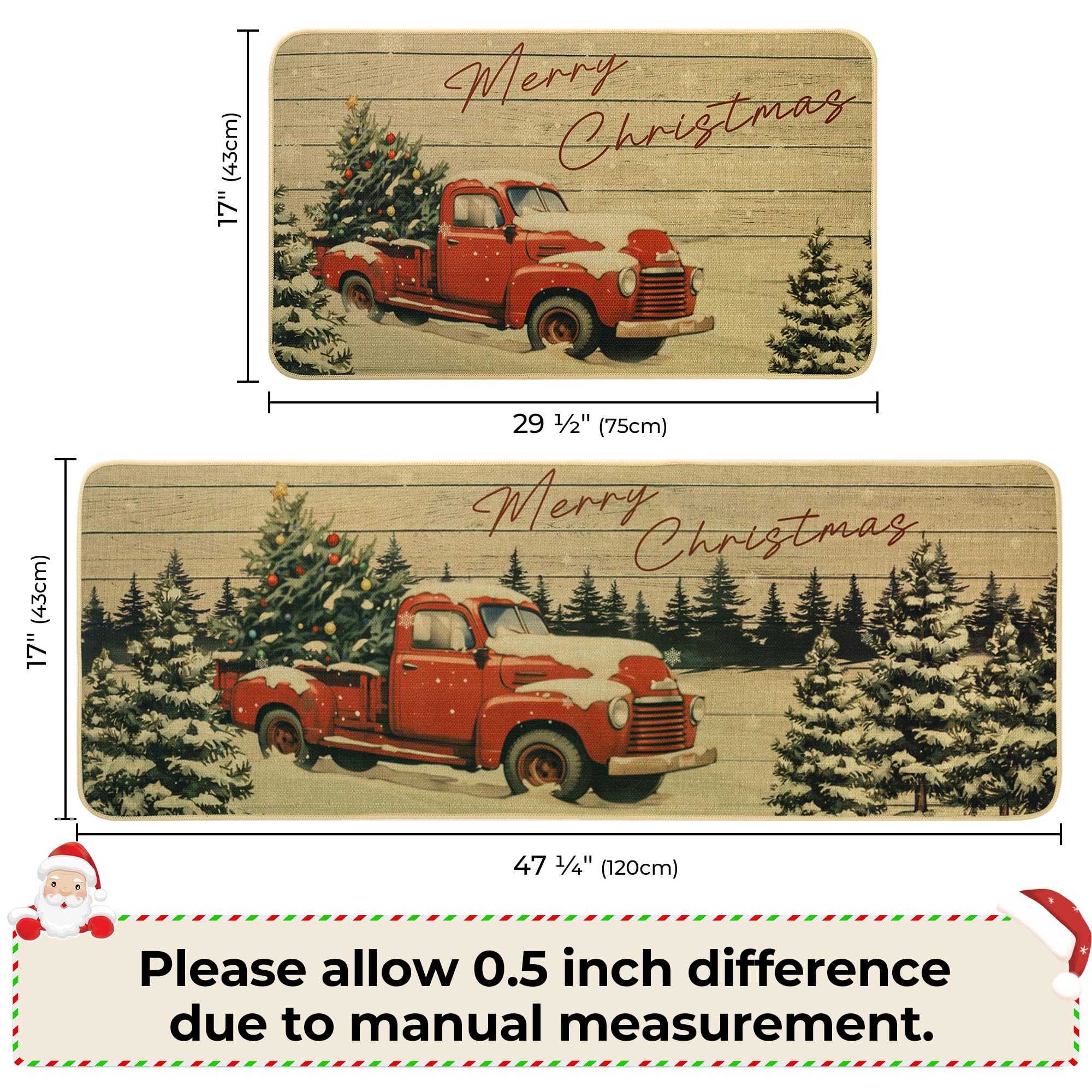 GRANNY SAYS Christmas Kitchen Rugs Set of 2, Washable Holiday Floor Mats 17x30 & 17x47, Farmhouse Truck Design, Indoor Christmas Decor for Kitchen, Dining Room, and Entryway