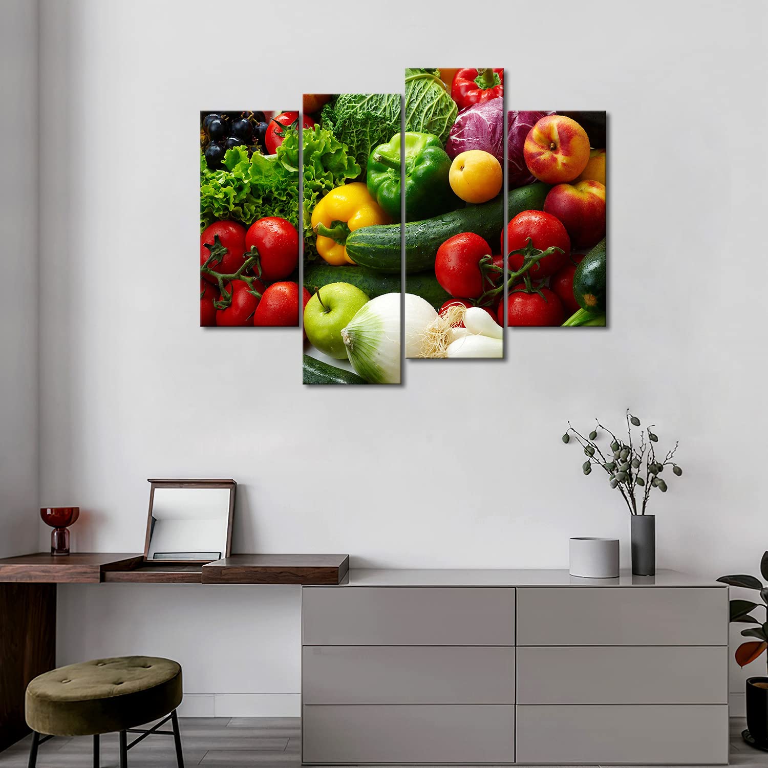 Vibrant Vegetable & Fruit Canvas Wall Art - Modern Food Painting Print for Kitchen, Dining Room & Home Decor | Healthy Eating & Farmhouse Style