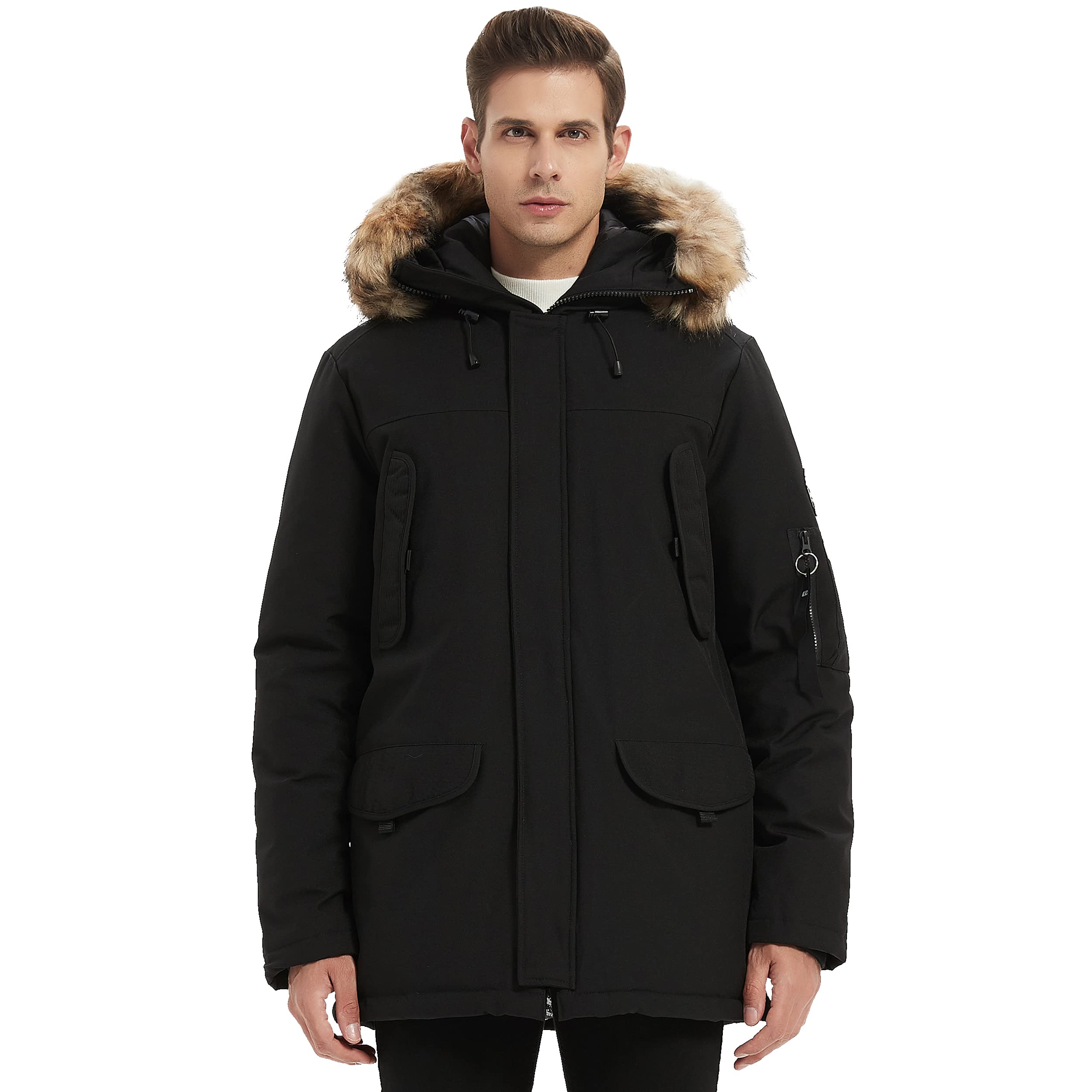 Men's Vegan Down Winter Jacket - Thick Lined Fur Hooded Long Parka Coat for Cold Weather (XS-3XL) | Waterproof Windproof Anorak for Skiing, Hiking & Outdoor Adventures