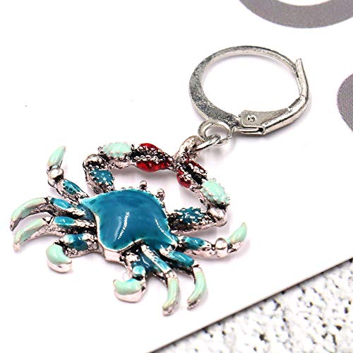 Cartoon Maryland Smiling Crab Stud Earrings - Enamel Red & Blue Sea Animal Jewelry Set for Women | Cute Pendant Necklace & Earrings Gift | Perfect for Beach Vacations, Summer Outfits and Seafood Lovers