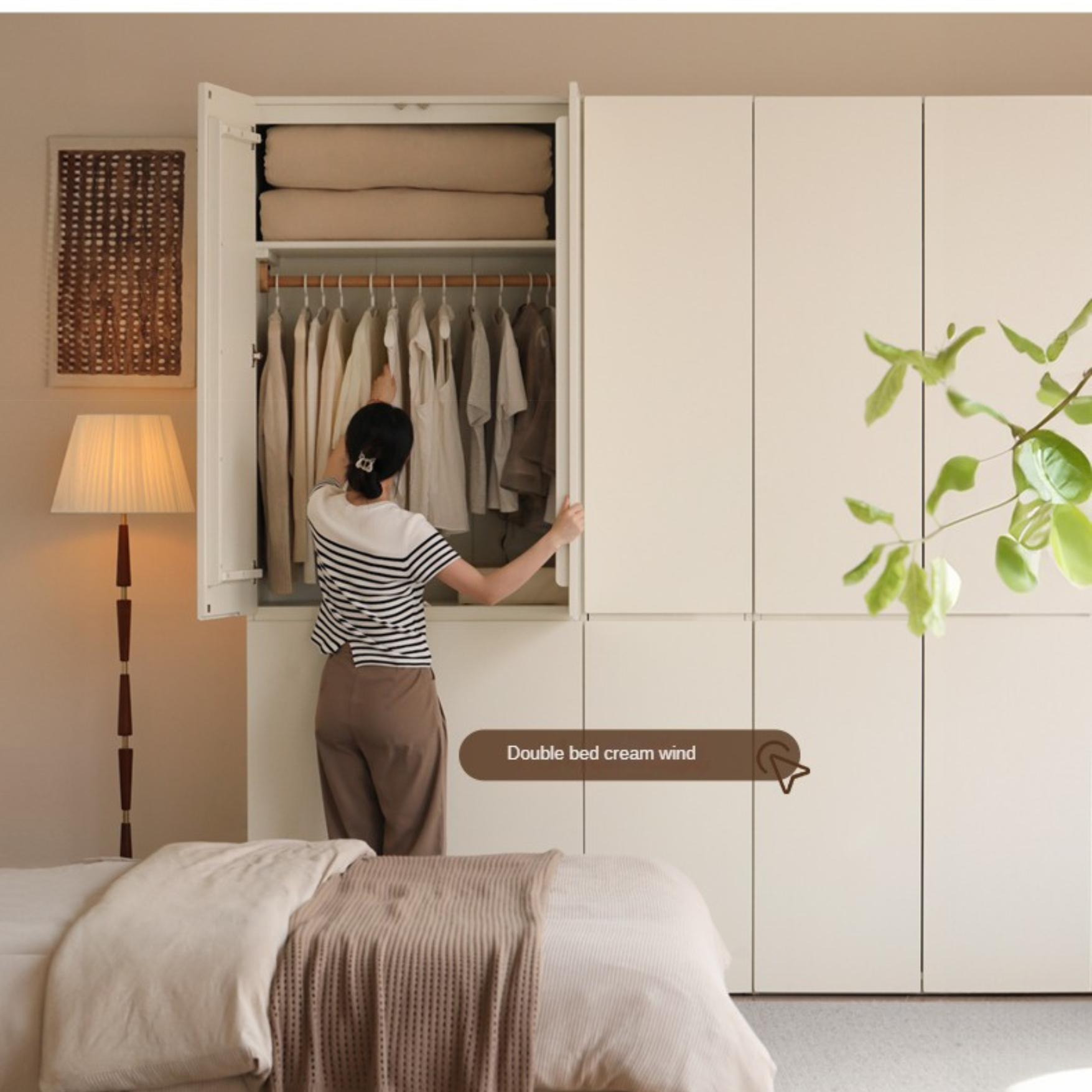 Pine Solid Wood Sectional Large Wardrobe - Cream Style Modern Closet for Bedroom & Living Room Storage Organization