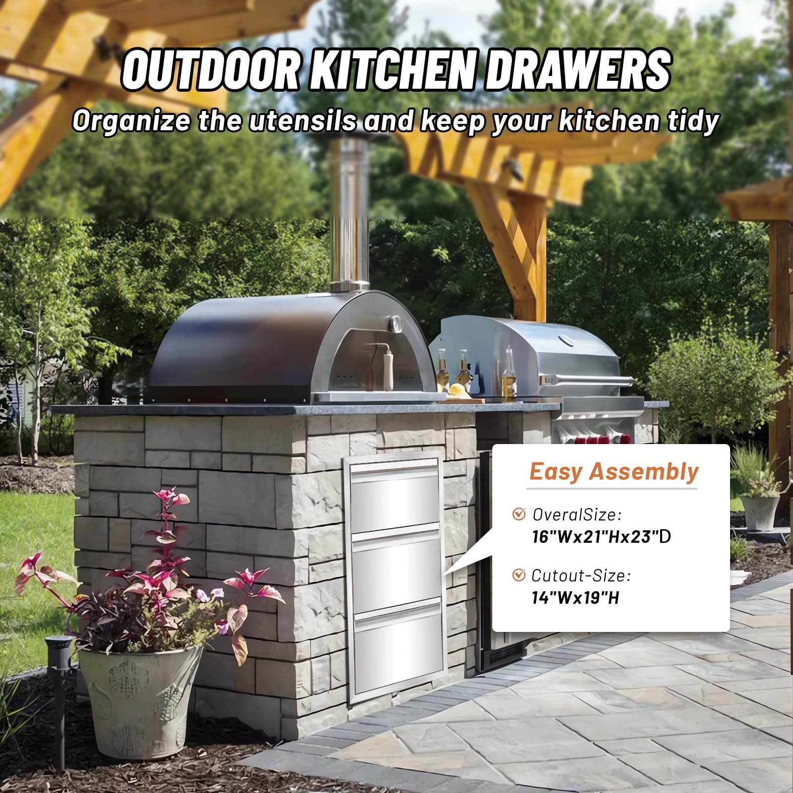 Stainless Steel Triple Drawer Outdoor Kitchen Cabinet - 16