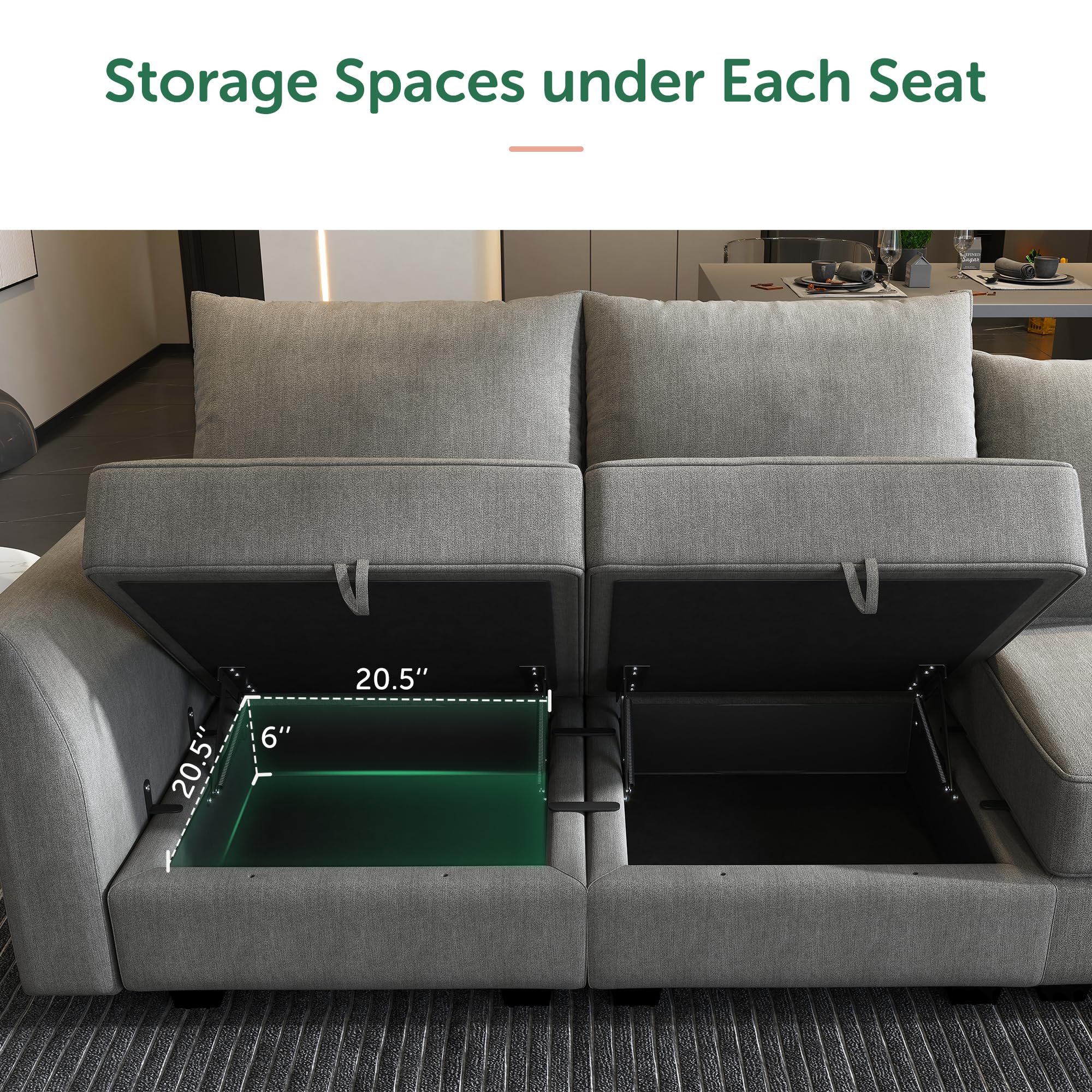 HONBAY Convertible Sectional Sofa with Chaise and Ottoman - Modular L-Shaped Couch for Small Spaces, Grey - Perfect for Apartments, Living Rooms and Home Theater Seating