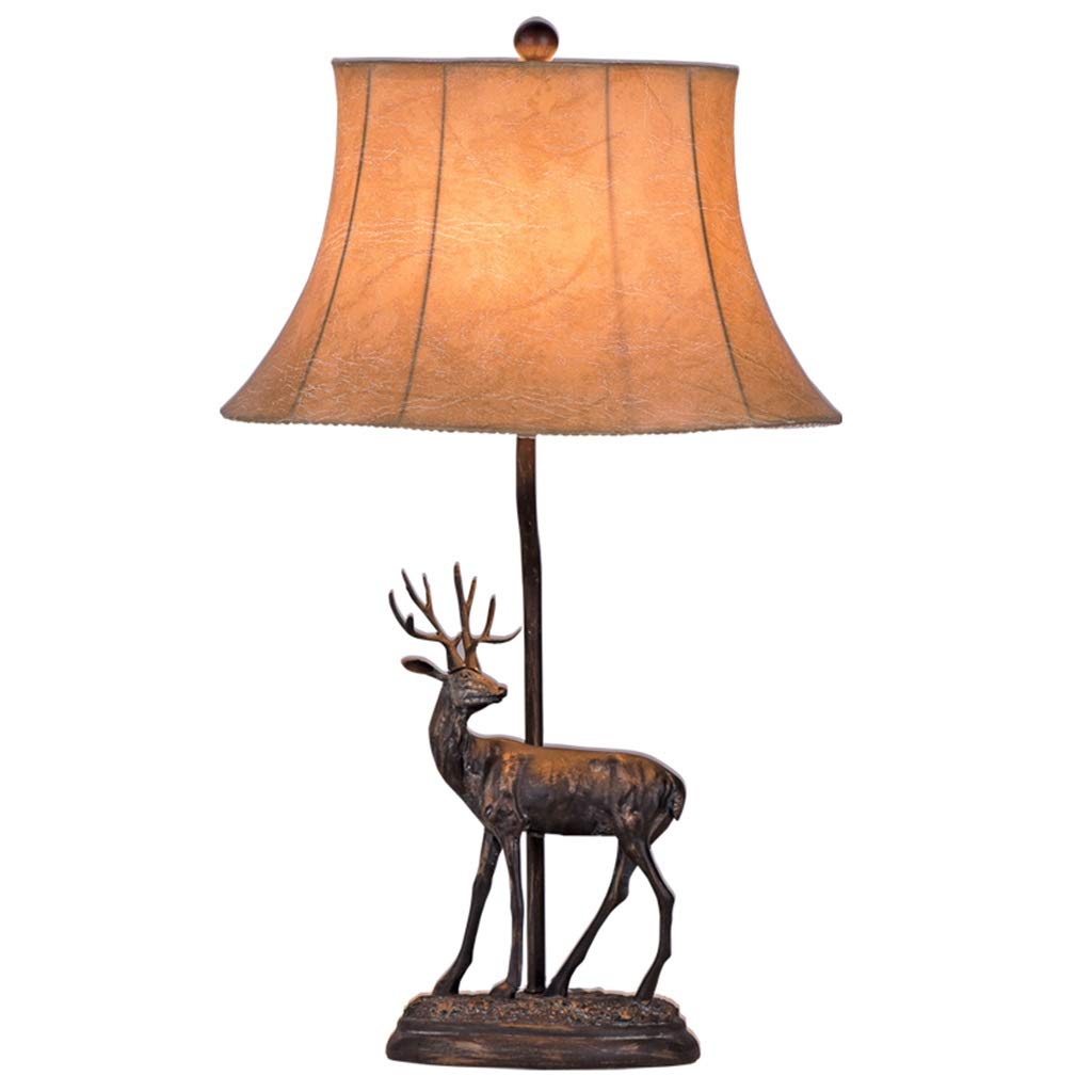 Vintage Resin Elk Table Lamp - Retro Bedside Lamp for Bedroom, Living Room & Restaurant Decor - 37x60cm (Color A) - Perfect for Cozy Nights & Elegant Dining Ambiance