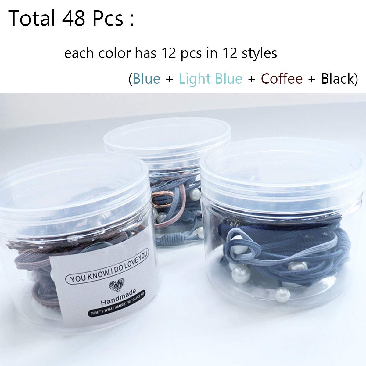 48 Pcs Mixed Hair Ties Set - Pearl Scrunchies & Bands for Women - Daily Styling & Workout