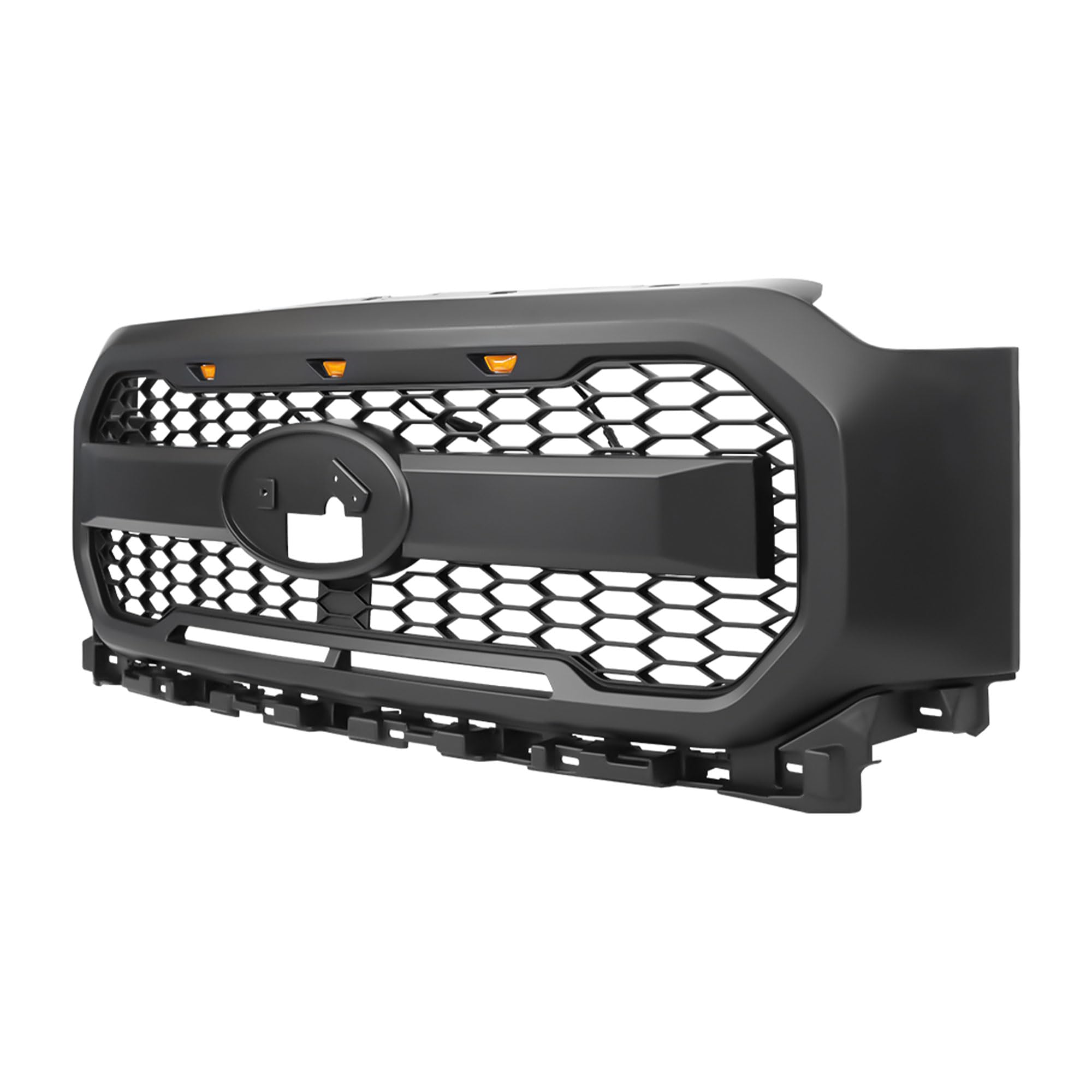 Raptor Style Mesh Grill with Amber LED Lights & Emblem Base for 2021-2023 Ford F150 | Matte Black Front Bumper Grille | Off-Road & Street Customization Upgrade