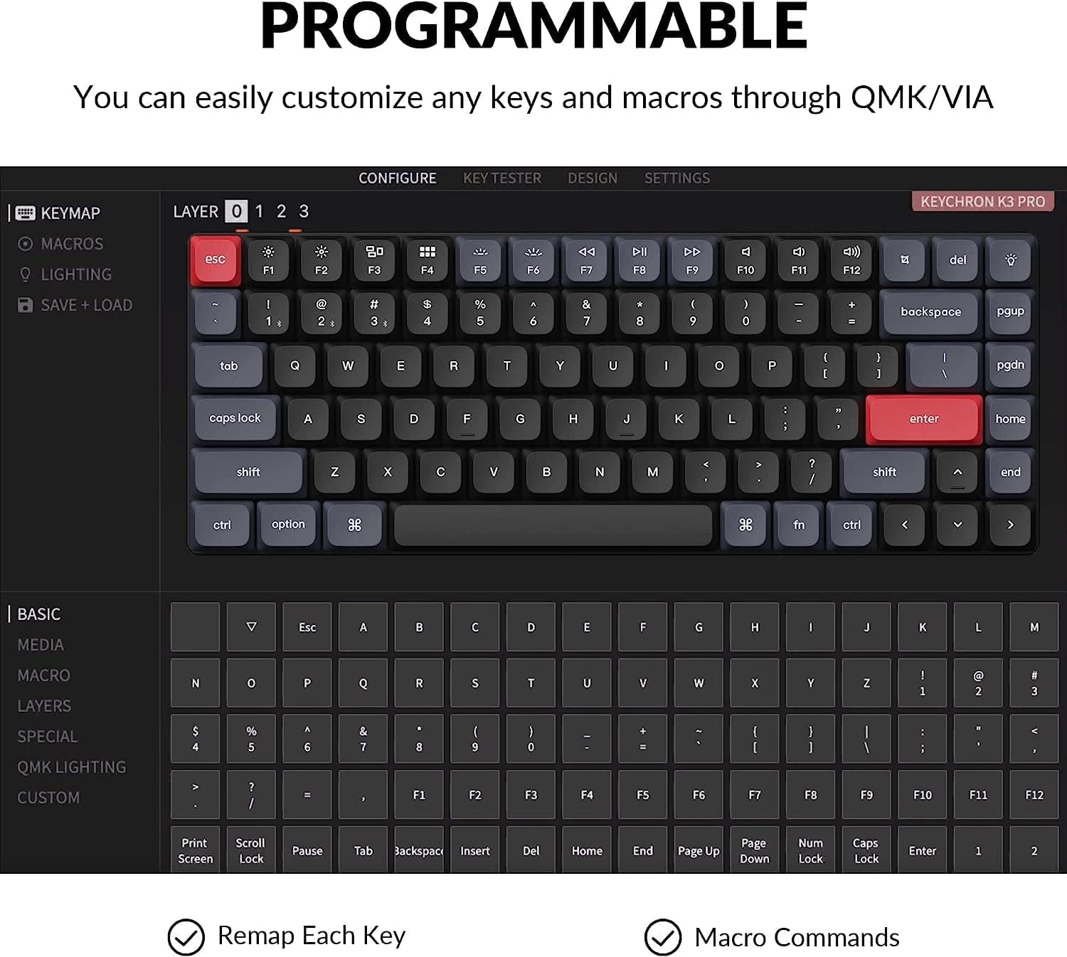 Keychron K3 Pro Ultra-Slim Wireless Mechanical Keyboard - Customizable QMK/VIA Programmable Macros, 75% Compact Layout with RGB Backlight, Low-Profile Gateron G Pro Switches & PBT Keycaps for Mac/Windows/Linux - Perfect for Gaming, Coding & Office Work