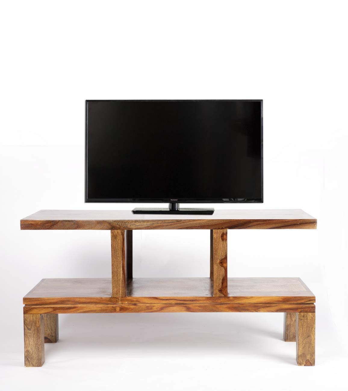 BL Sheesham Wood Entertainment Center - Modern TV Stand for Living Room with Storage Shelves | Perfect for Home Theater & Media Organization