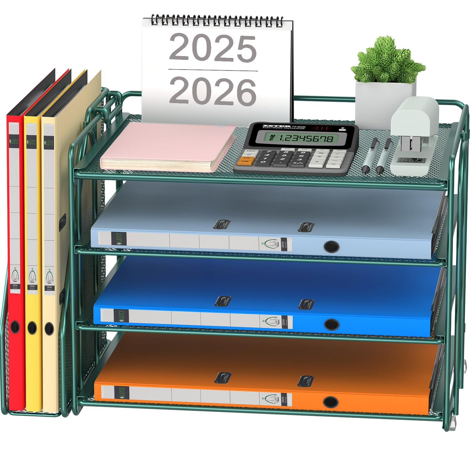 Spacrea Desk Organizers and Accessories Set - Dark Green Office Desk Organizer with File Holder, Paper Tray & Workspace Supplies for Home Office, School & Workspace Organization