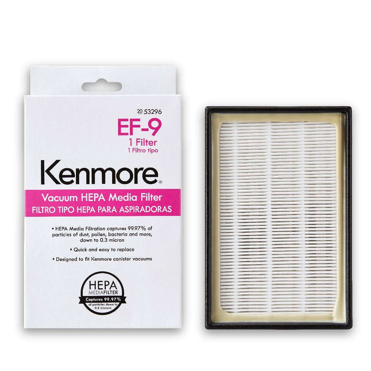Kenmore 53296 EF-9 Replacement Vacuum Cleaner Exhaust Filter - Compatible with Upright & Canister Vacuums - White - Improves Air Quality & Extends Vacuum Life - Perfect for Home Cleaning, Pet Hair Removal & Allergen Reduction