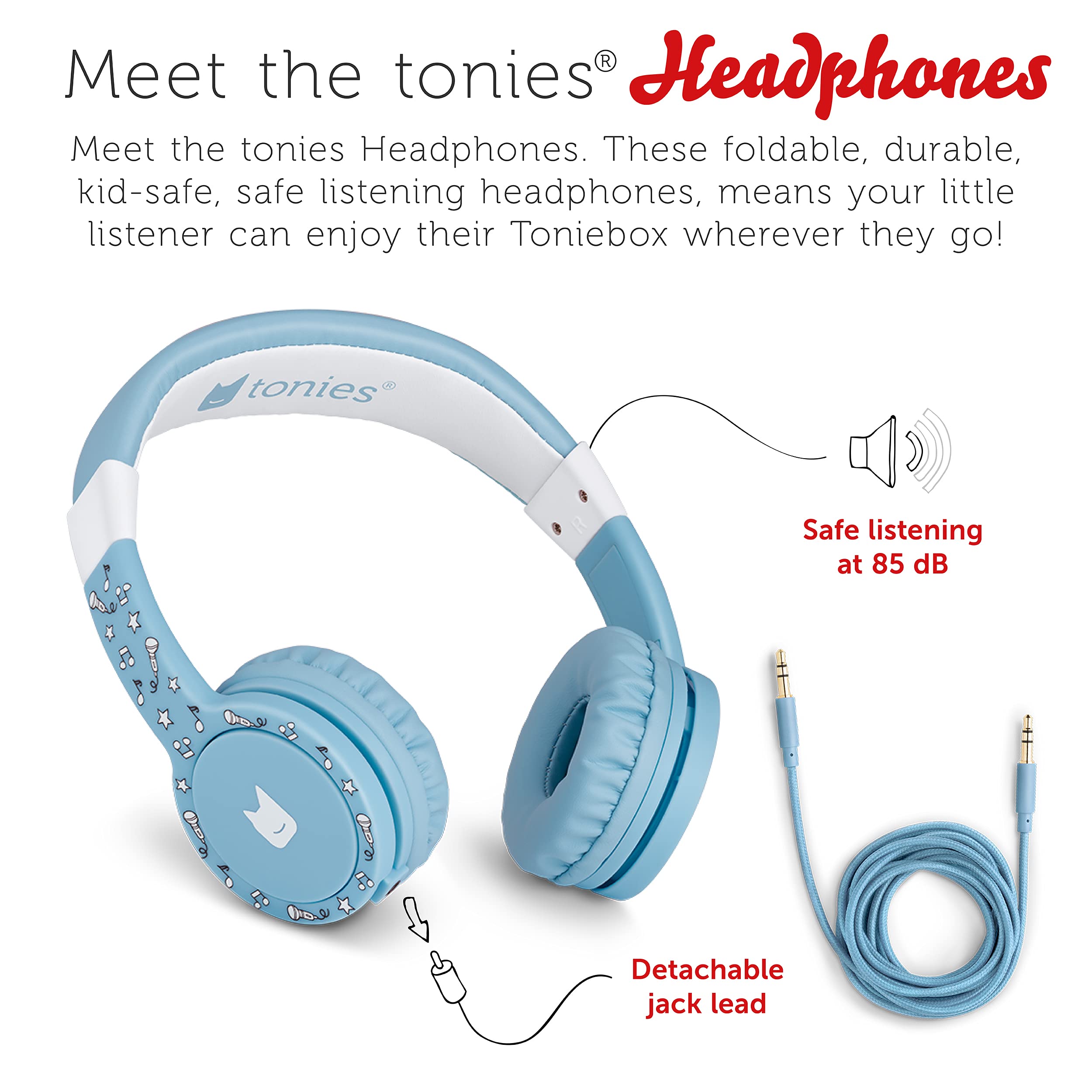 Tonies Kids Headphones Wired for Toniebox - Safe Volume-Limited Over-Ear Headphones with 1.2m Cable & 3.5mm Jack (Blue) - Perfect for Audiobooks, Music, and Learning at Home or School