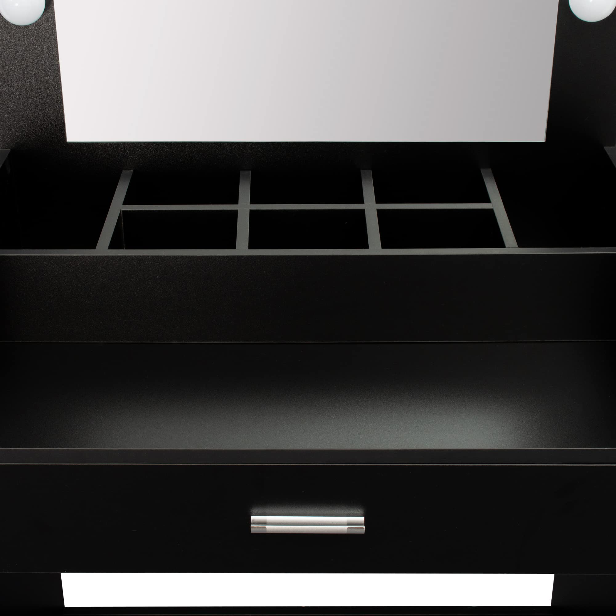 **Goujxcy Modern LED Lighted Makeup Vanity Set with Drawers & Lighted Mirror - Black Dresser for Bedroom, Perfect for Makeup, Skincare & Dressing Table Organization**