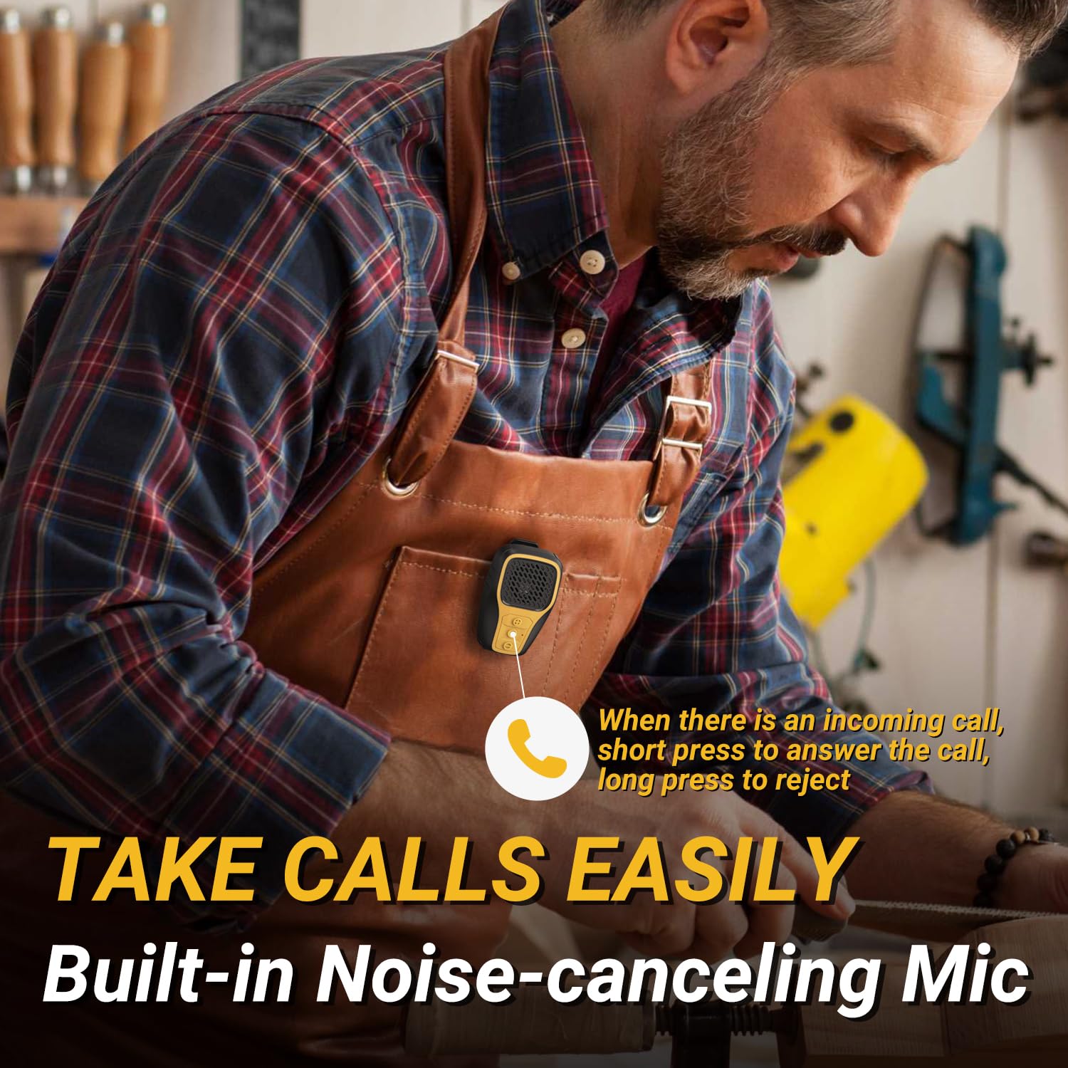 INGA Wearable Bluetooth Speaker - IP67 Waterproof Clip-on Mini Portable Speaker with Built-in Mic, Wireless Clip Speaker for Hands-Free Music & Calls, Perfect for Work, Riding, Golf, Outdoor Adventures, and Travel (Yellow)
