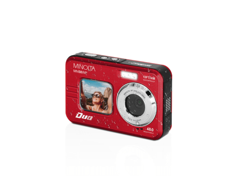 MINOLTA MN50WP Duo 48MP Waterproof Digital Camera - 5K Ultra HD, Autofocus, Dual LCD Screen (Red) - Perfect for Underwater Photography, Travel & Outdoor Adventures
