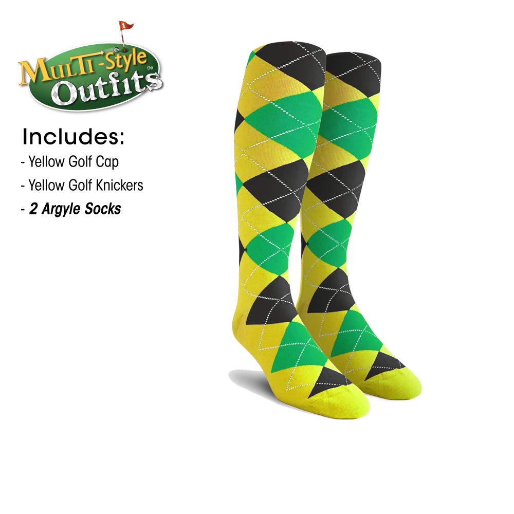 Men's Stylish Golf Outfit Set - Matching Knickers, Cap & 2 Over-The-Calf Socks - Yellow - Size 58 - Perfect for Golf Tournaments & Casual Weekend Wear