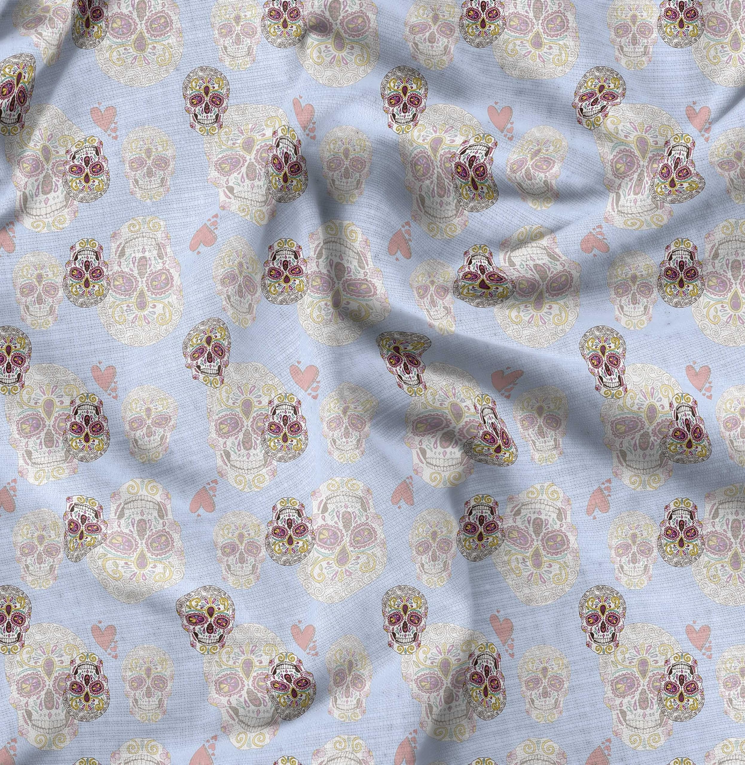 Soimoi Moss Georgette Blue Fabric by The Yard - 42 Inch Wide - Artistic Colorful Skull Print Fabric for DIY Dresses, Scarves & Home Decor - Vibrant & Creative Printed Fabric for Sewing & Craft Projects