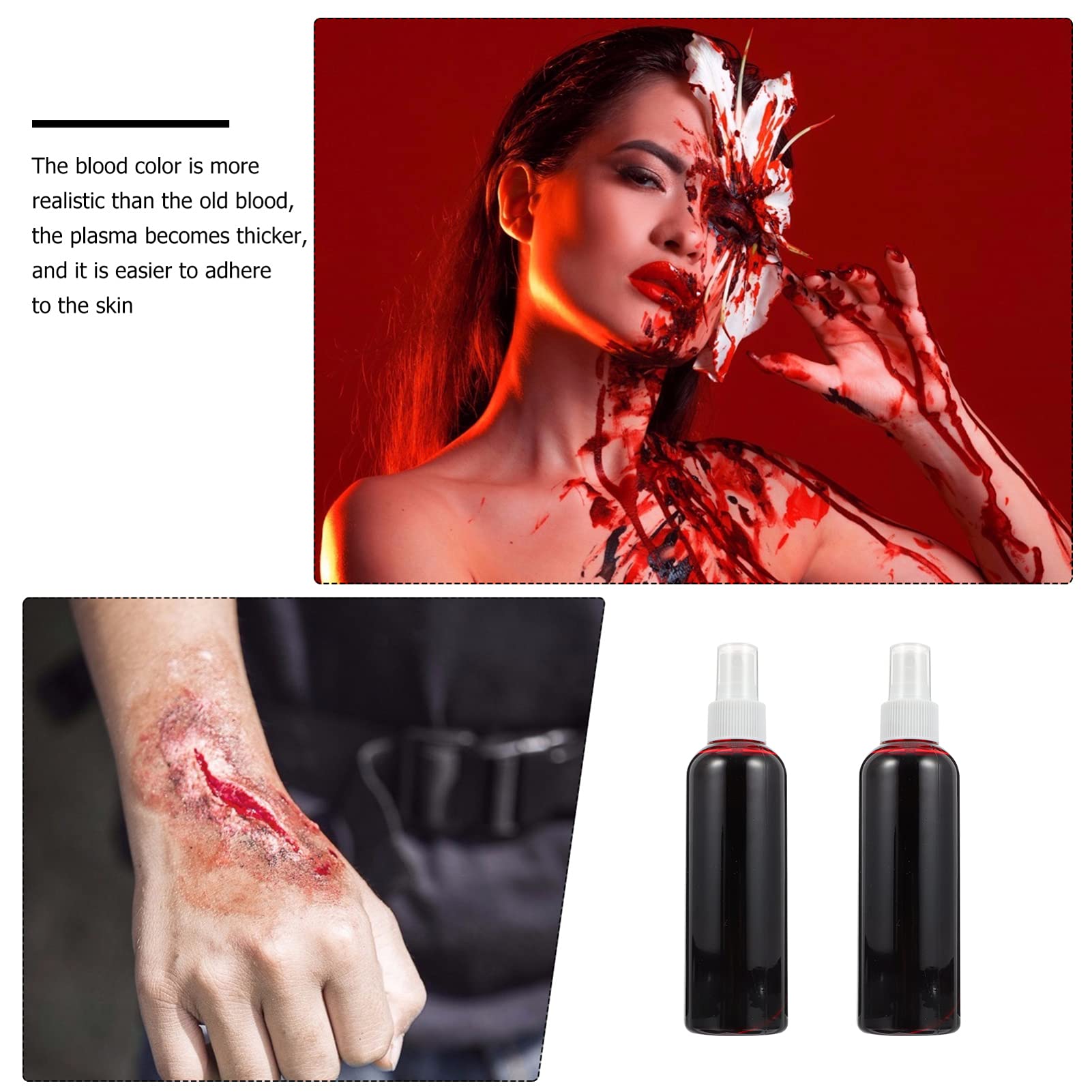 BESPORTBLE 2 Pack Fake Blood Spray - Realistic Artificial Plasma & Blood Splatter for Halloween Makeup, Cosplay, and Special Effects - Includes Fake Scab Gel for Costumes, Theater, and SFX Scenes