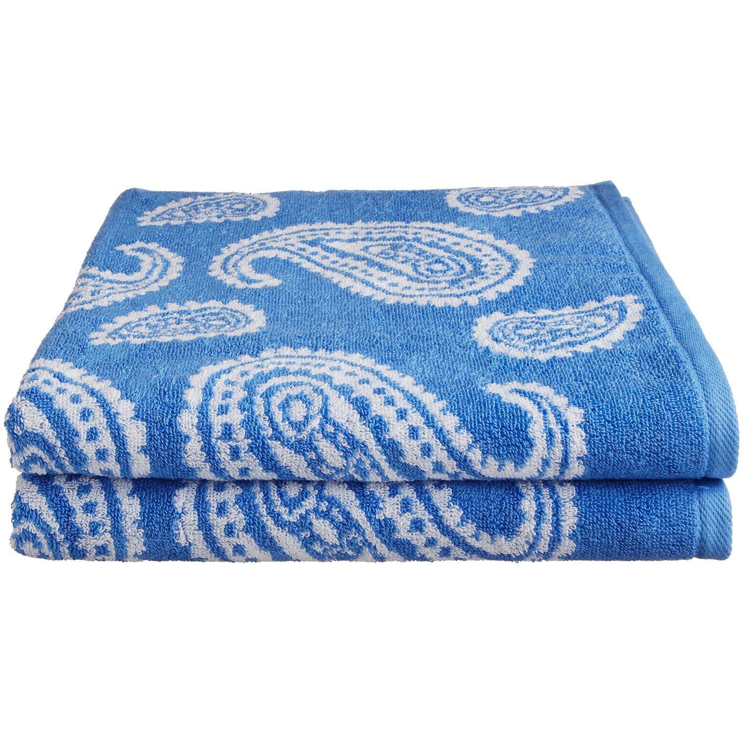 Paisley Design 2-Piece Decorative Bathroom Towel Set - Soft, Absorbent & Durable Cotton Towels in Blue - Perfect for Guest Bathrooms & Spa Decor