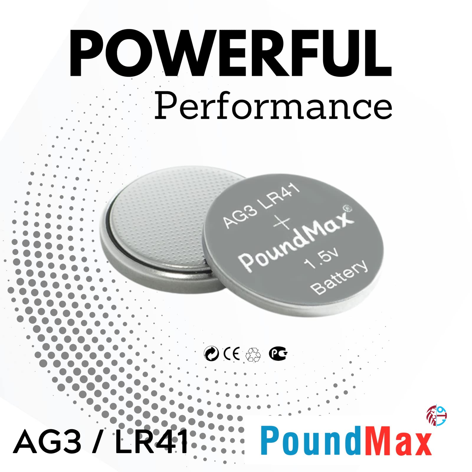 PoundMax AG3 LR41 1.5V Alkaline Button Cell Batteries - 10 Pack for Watches, Calculators, Thermometers & Small Electronics