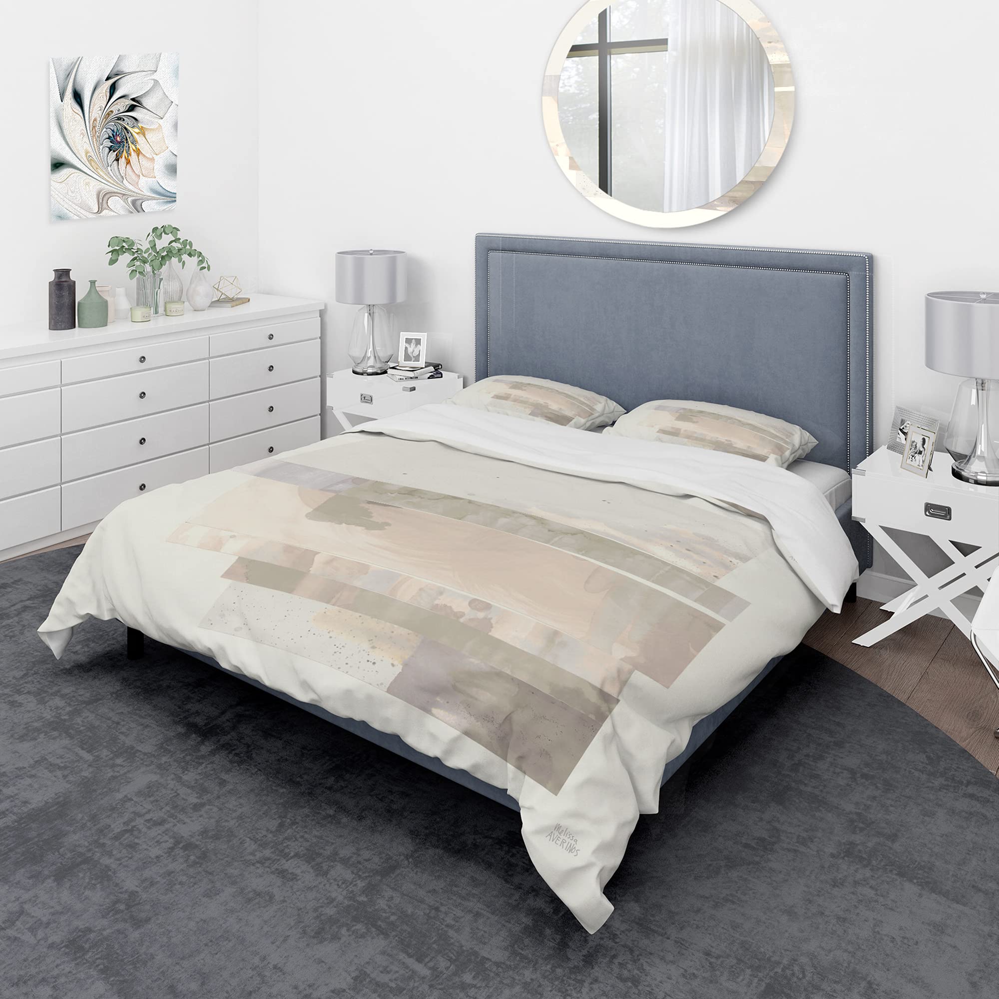 DesignQ Geometric Neutral Shabby Chic Duvet Cover Set - Twin Size Brown Abstract Bedding (3-Piece) | All-Season Comfort for Bohemian & Farmhouse Bedroom Decor