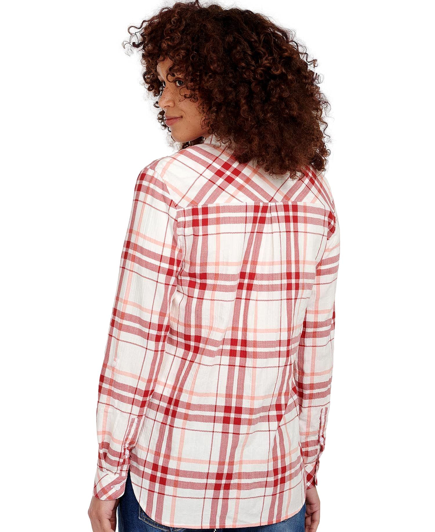 Barbour Women's Shoreline Button Down Shirt - Mulberry/Peach Rose Check Flannel Shirt for Casual Wear & Outdoor Activities
