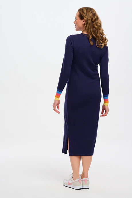 Liselle Knit Dress Navy with Sunset Cuffs - Elegant Casual Wear for Women | Perfect for Office, Date Night & Special Occasions
