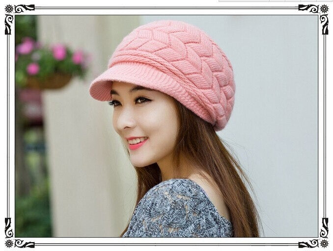 Warm Winter Knit Hat with Fleece Lining & Rabbit Fur - Cozy Beanie for Outdoor Activities, Skiing, Snowboarding, and Cold Weather Fashion