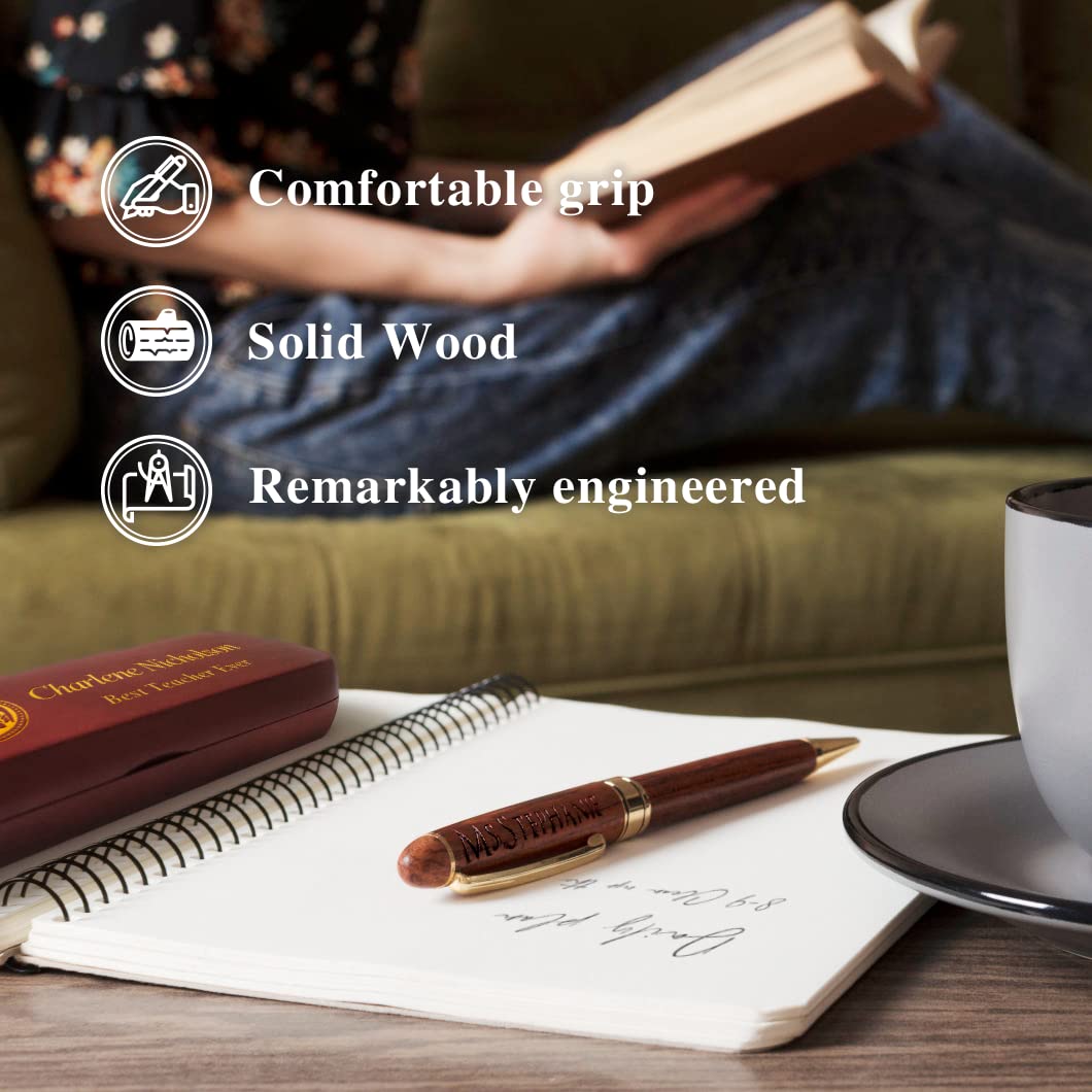 Custom Engraved Rosewood Ballpoint Pen with Gift Box - Personalized Wooden Pen for Teachers, Doctors, Nurses - Perfect for Graduation, Retirement & Thank You Gifts