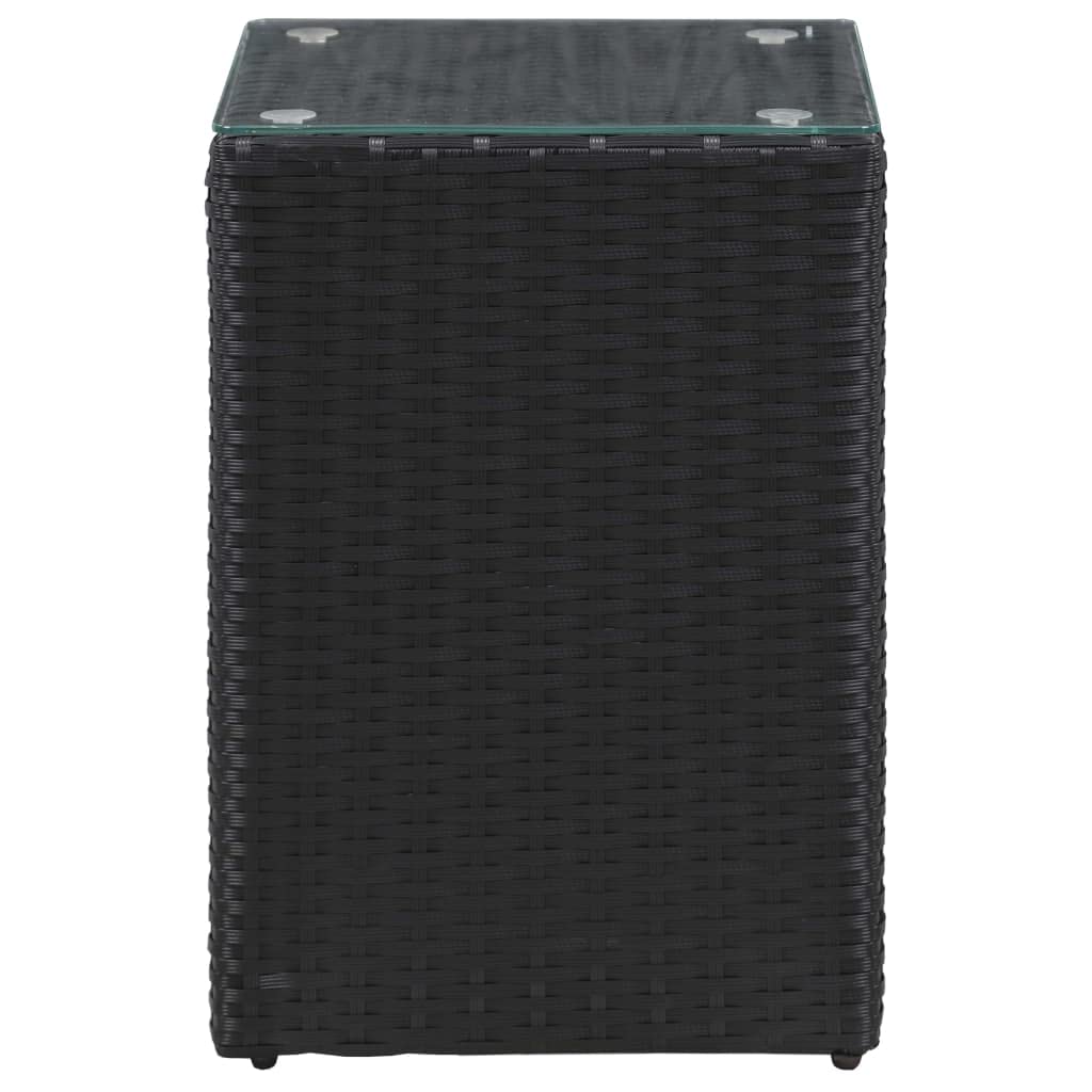 Black Rattan Side Table with Glass Top - 13.8