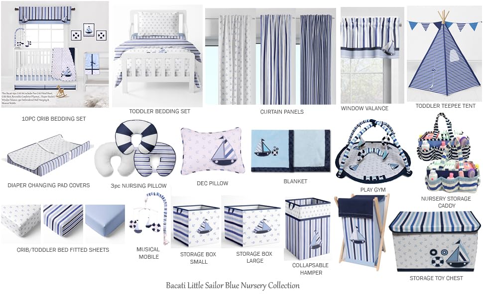 Bacati Little Sailor Blue Navy Boys Quilted Changing Pad Cover - Soft Waterproof Baby Changing Table Cover for Nursery & Travel