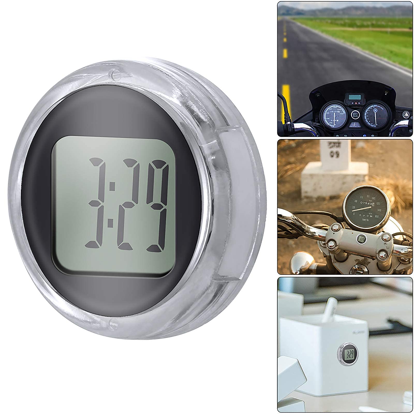 POWSTRO K Motorcycle Clock - Universal Waterproof Digital Clock for Harley Honda Yamaha - Handlebar Mount Stick-On Motorbike Accessory - Perfect for Street Bikes Cruisers & Road Trips