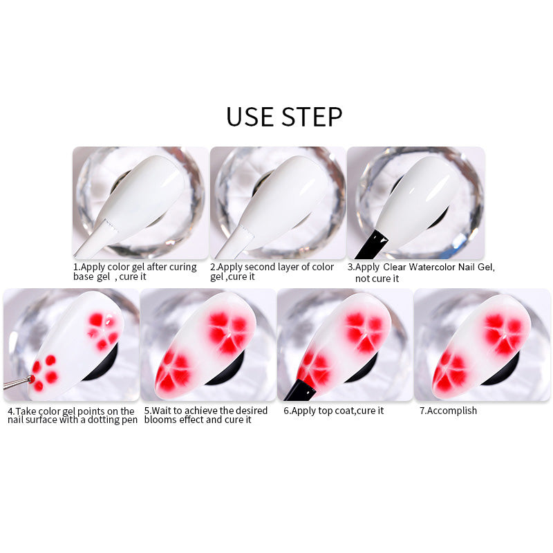 Blooming Watercolor Nail Gel - Marble Effect Nail Polish for DIY Manicure - Long Lasting & Easy to Apply - Perfect for Nail Art, Salon & Home Use