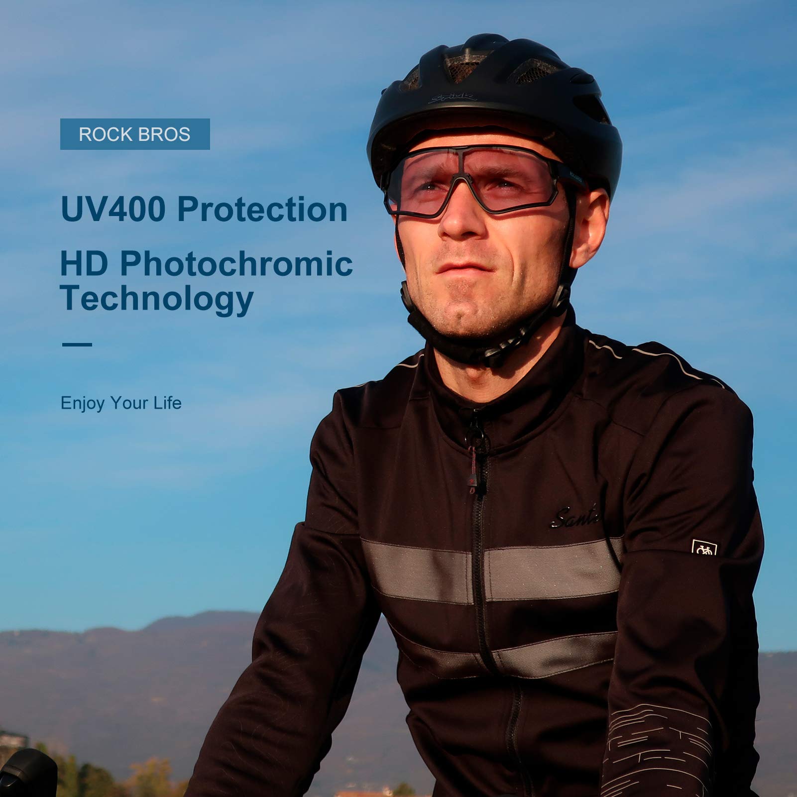 ROCKBROS Photochromic Cycling Sunglasses for Men - UV Protection Sports Bike Glasses for Outdoor Activities, Running & Cycling