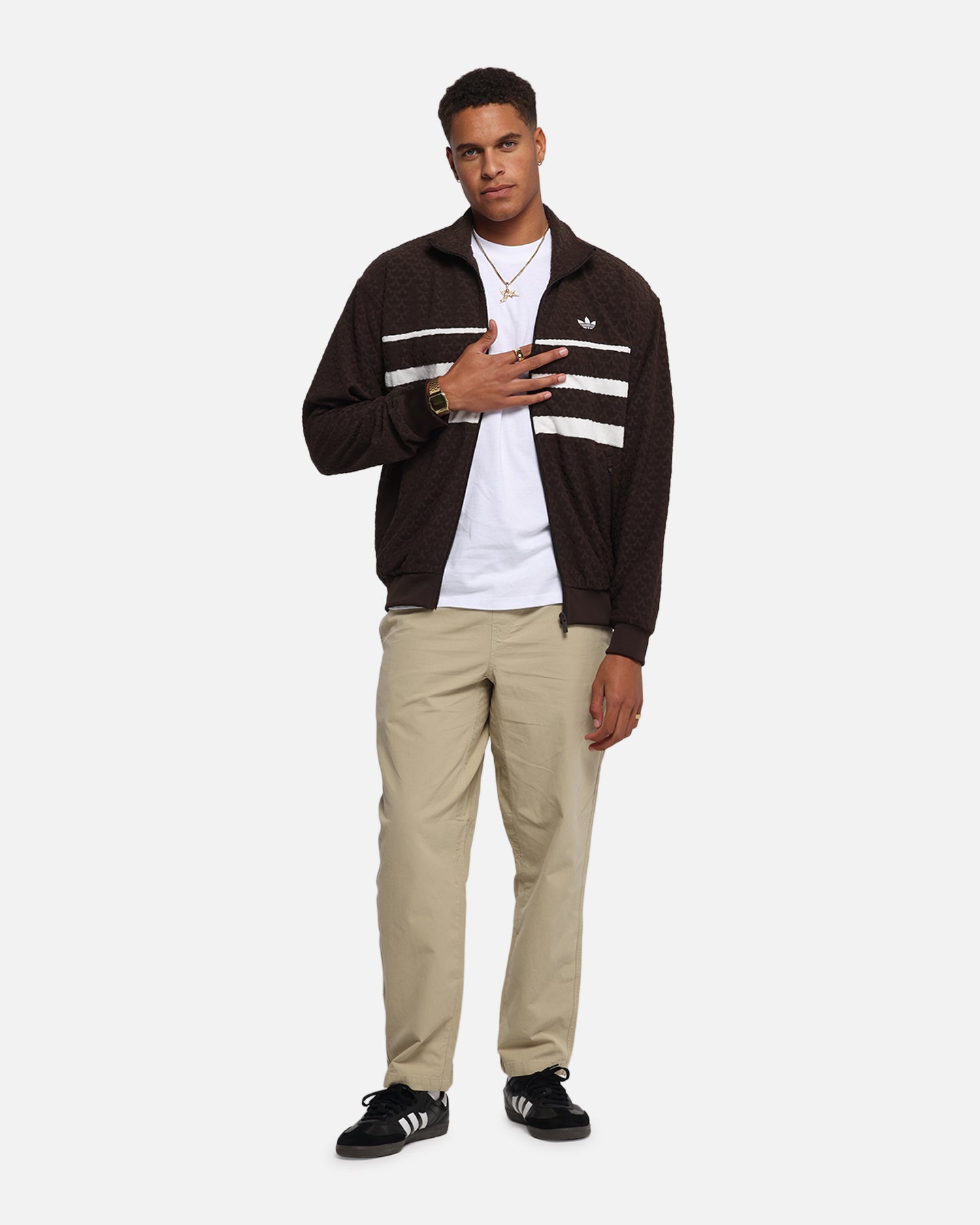 Adidas Monogram Track Top Jacket for Men - Dark Brown Athletic Running Jacket with Hood | Stylish Streetwear for Gym, Running & Casual Outfits