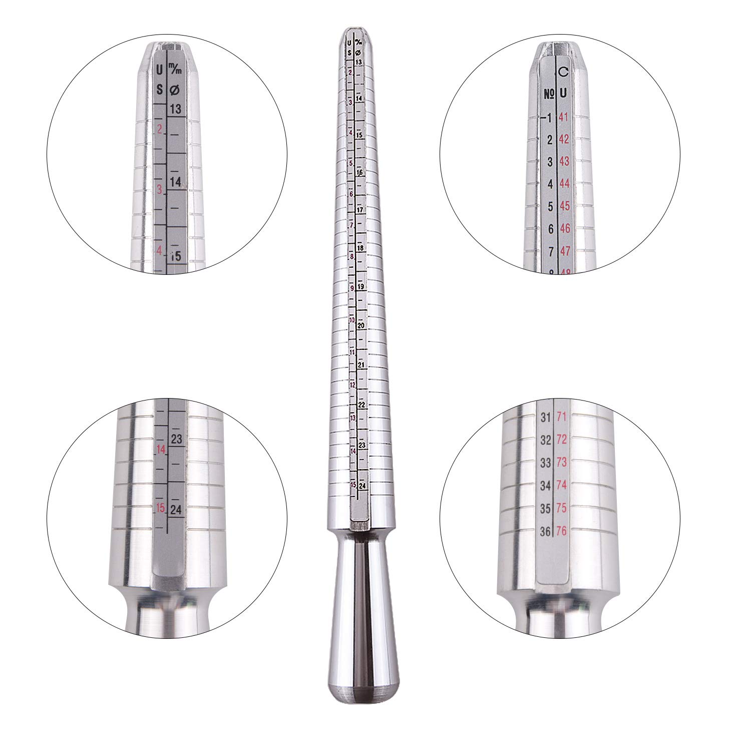 KUUQA Metal Ring Mandrel & Rubber Hammer Mallet Ring Sizer Gauge Set with 2 Jewelry Polishing Cloths - Professional Jewelry Making Tools for Ring Resizing, Measuring, and Polishing - Perfect for Jewelers, DIY Crafts, and Ring Repair