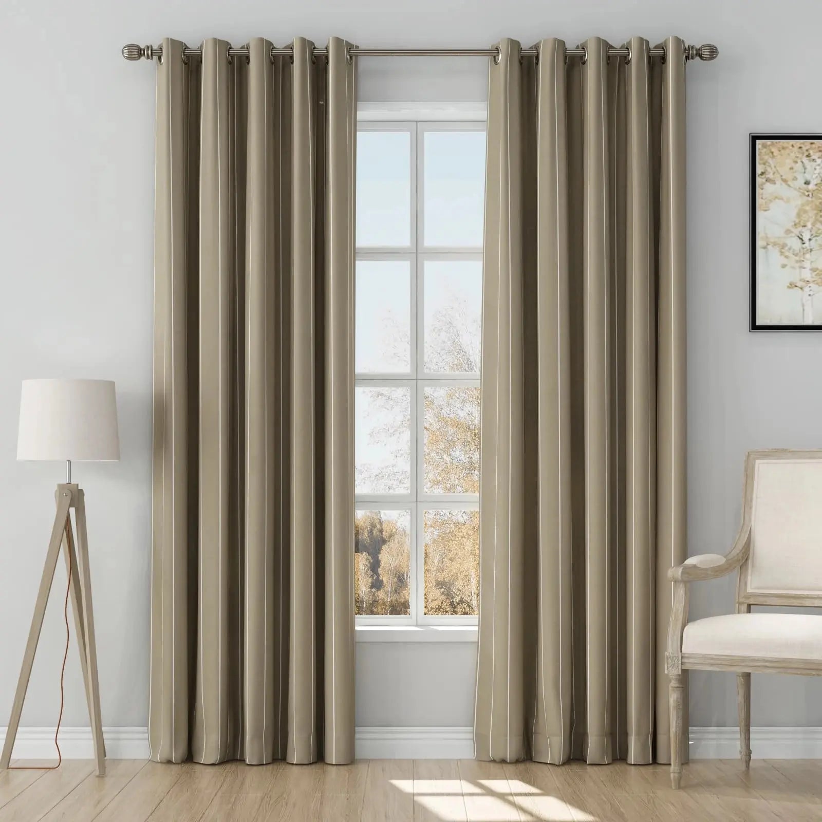 Stefana Silver Print Linen Curtains with Grommet Top - Elegant Window Drapes for Living Room, Bedroom & Dining Room Decor