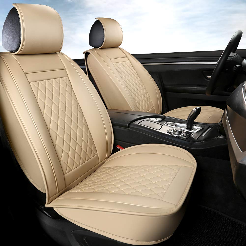 Premium 1 Pair Front Car Seat Covers for Passenger & Driver Seat - Universal Fit for Most Sedans, SUVs, Pickup Trucks & Minivans (Beige) | Soft Panda Design, Durable Protection for Daily Commute & Road Trips